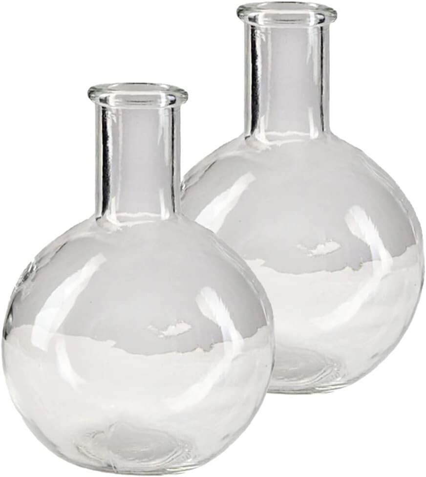 Living Set Of 2 Clear Bottleneck Bulb Glass Vase Vintage Round Flower Vase For C