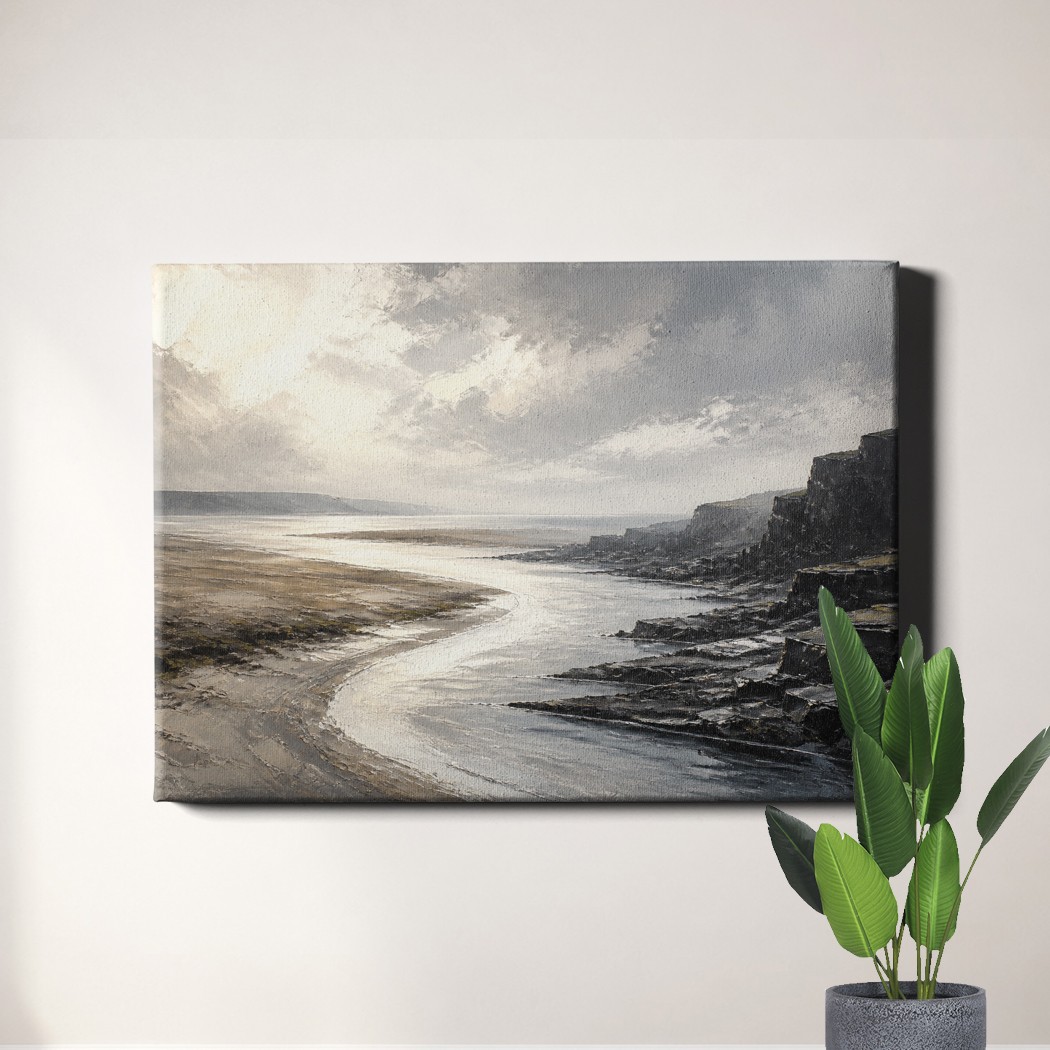 Abstract coastal lagoon landscape neutral tones Poster Print serene shoreline