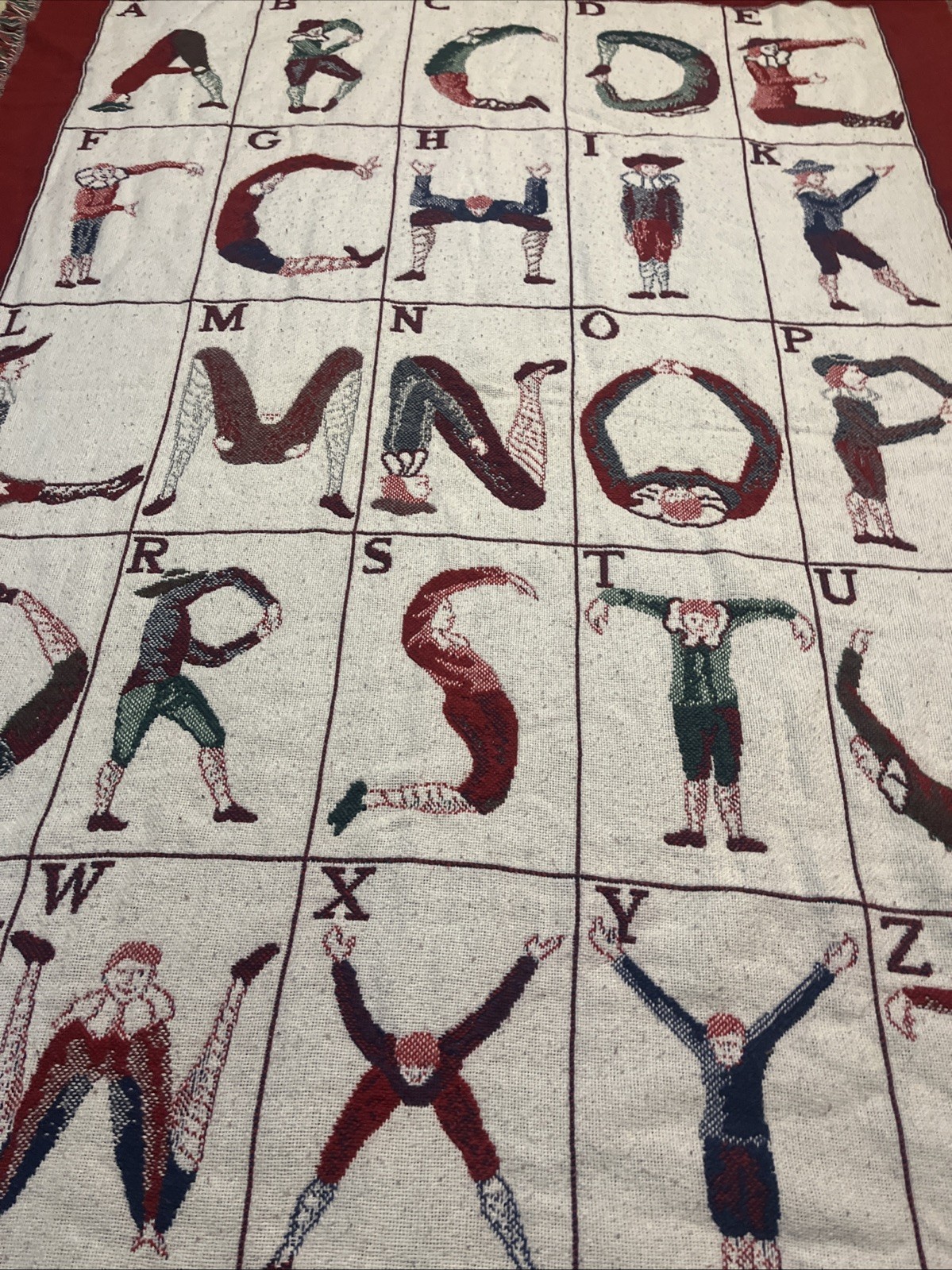 Vintage Williamsburg ComicalHotch Potch Alphabet ArtWoven Tapestry Blanket