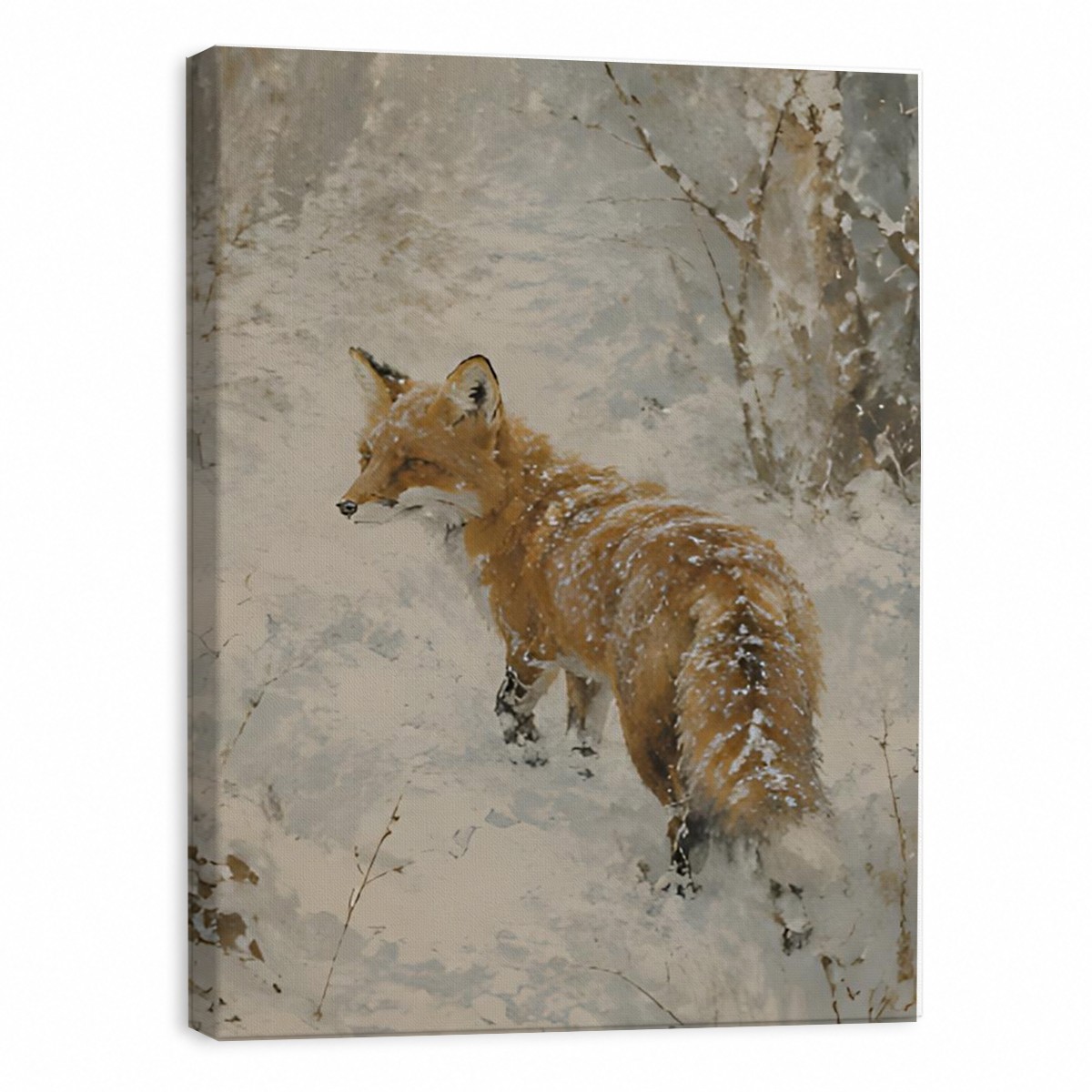 Rustic Fox Painting Canvas Art Nature Scene Customizable Decor Gift