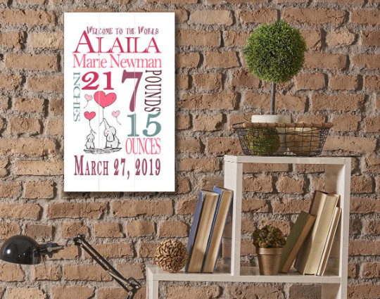 Personalized New Baby Girl Gift Wall Art Custom Newborn Girl Nursery Decor