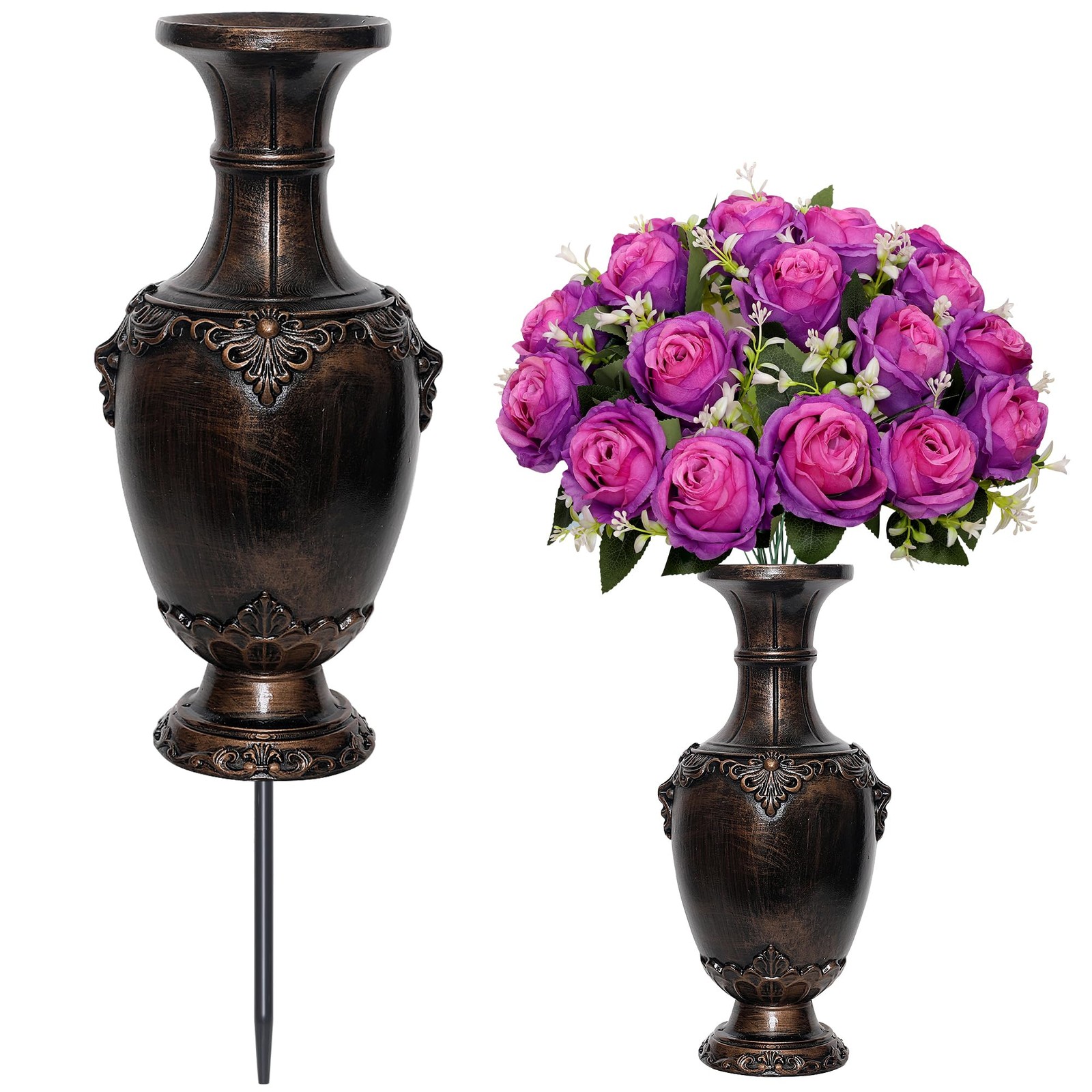 Memorial Grave Vase Ground Spikes Bronze Cemetery Headstone Flower 1 PCS