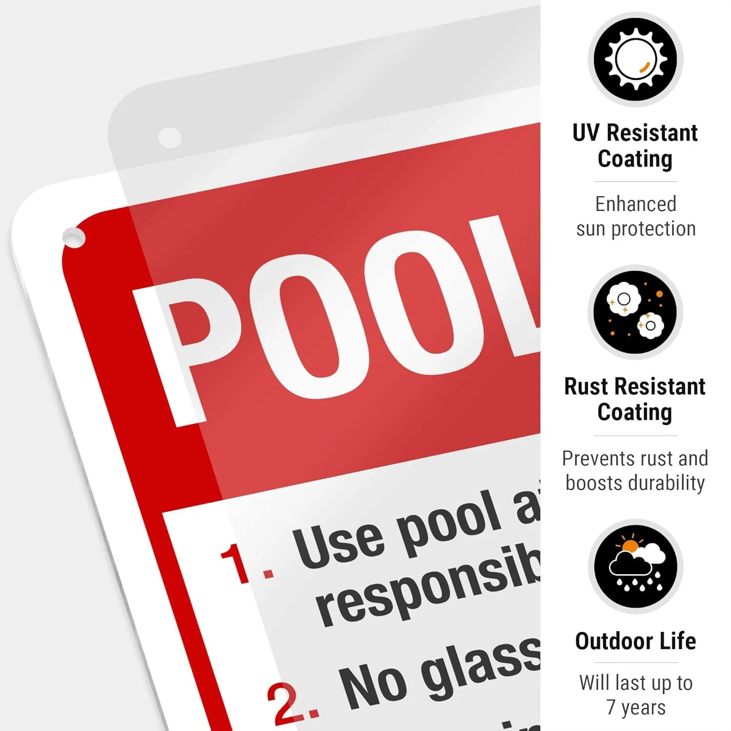 Pool Rules Sign, Red Pool Sign, 10×14 Inches, Rust Free .040 Aluminum, Fade Resi