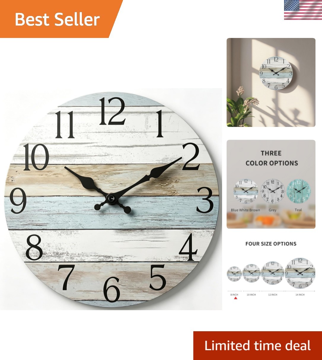 Wall Clock, Silent Non Ticking Wall Clocks Battery Operated, Rustic Wooden Cl…
