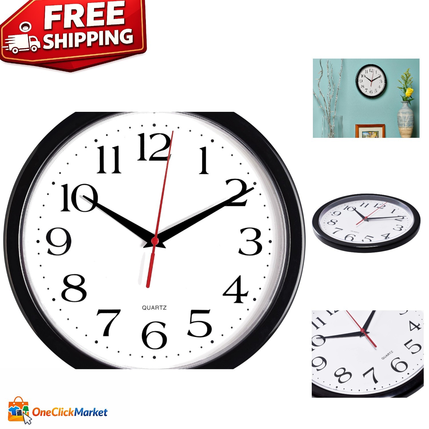 Elegant 10 Inch Silent Black Wall Clock with Quartz Movement – Modern Design