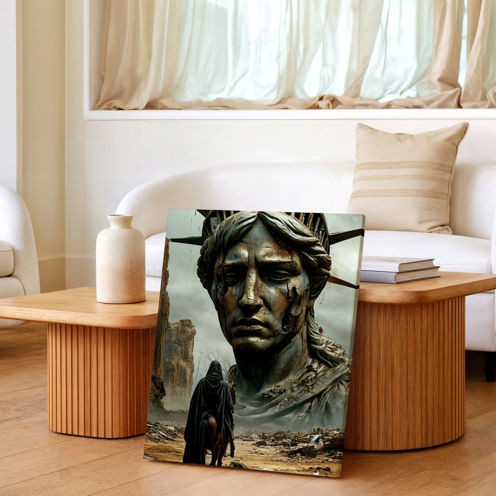 Wall Art Post Apocalyptic Statue Ruins Desert Rider Dark Surreal Print Decor