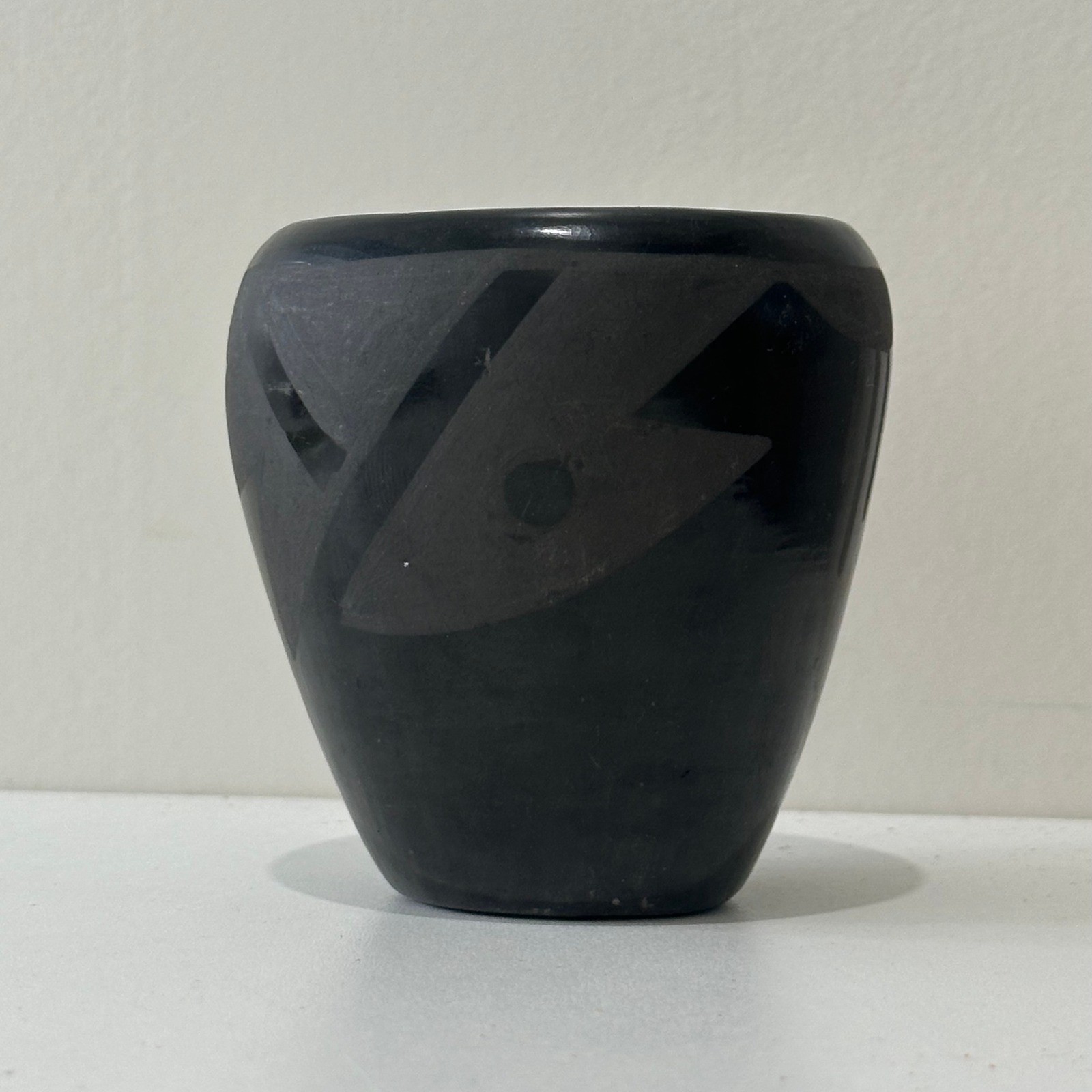 Native American Black Pottery Vase Southwestern Geometric Design Small Art Decor