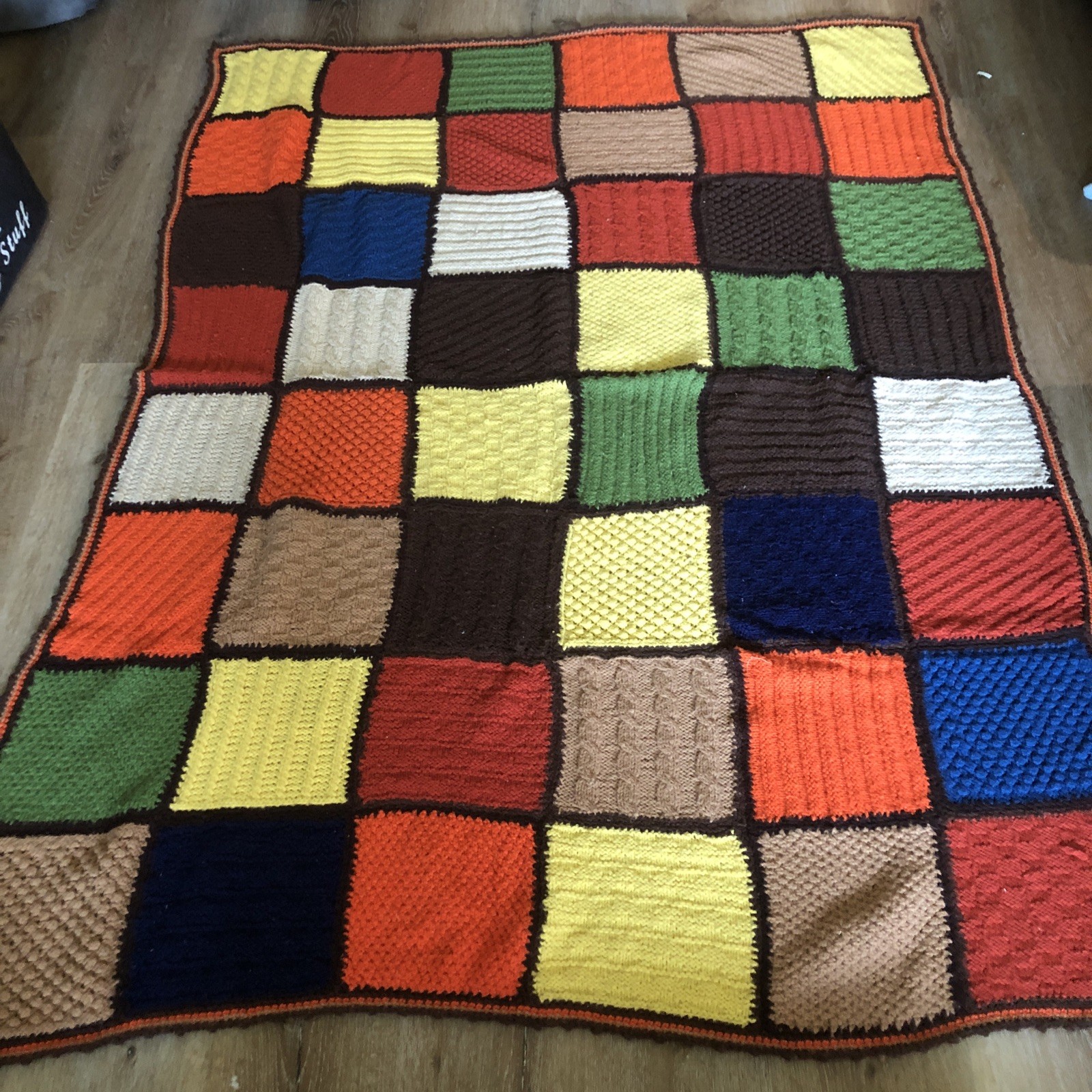 Vtg Handmade Granny Square Crochet Multi Color Afghan 68 X50” Read