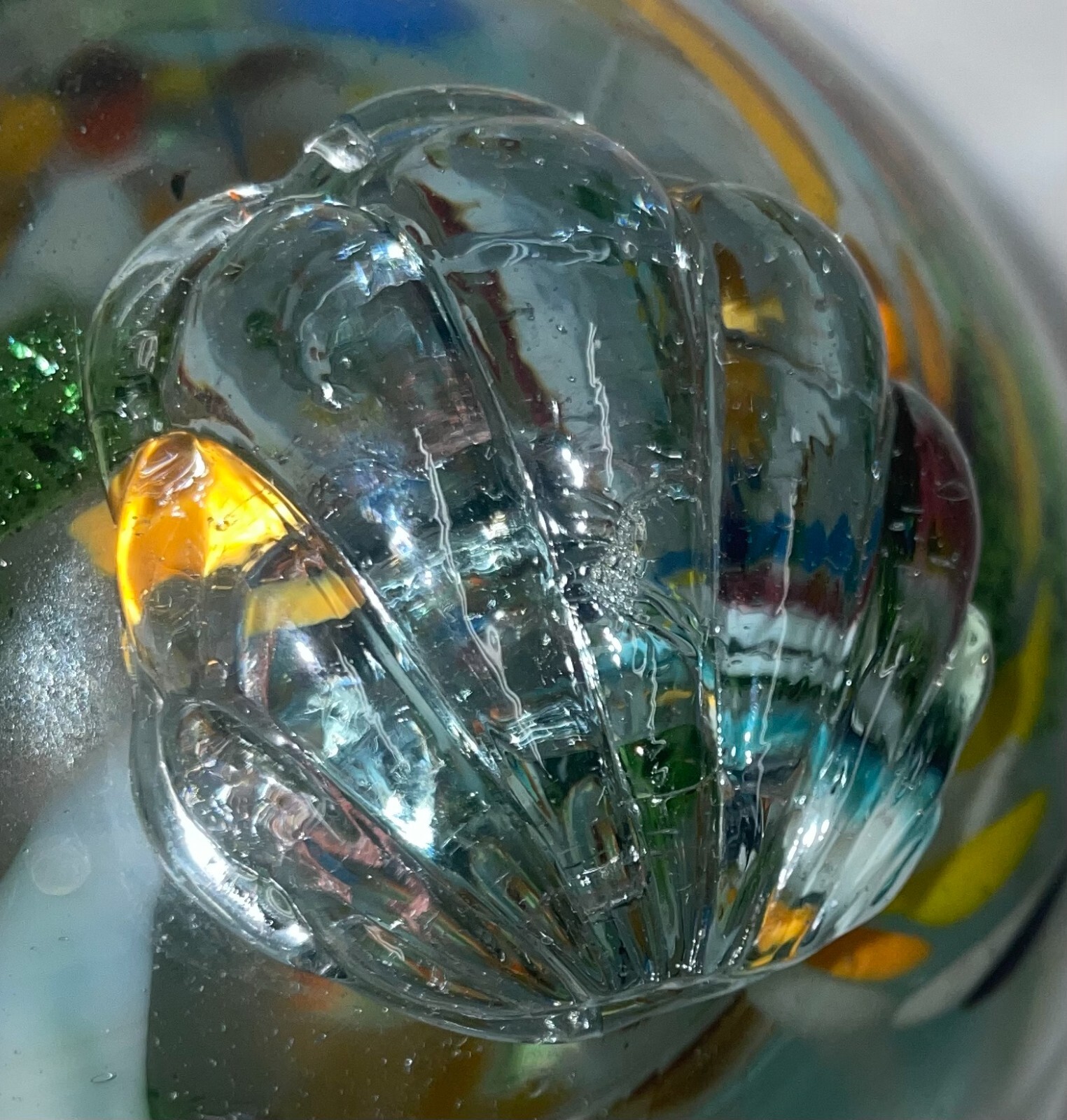 Multi-Color Glass Sphere Applied Shell On Top Needs Holder 5 1/2 Inches High