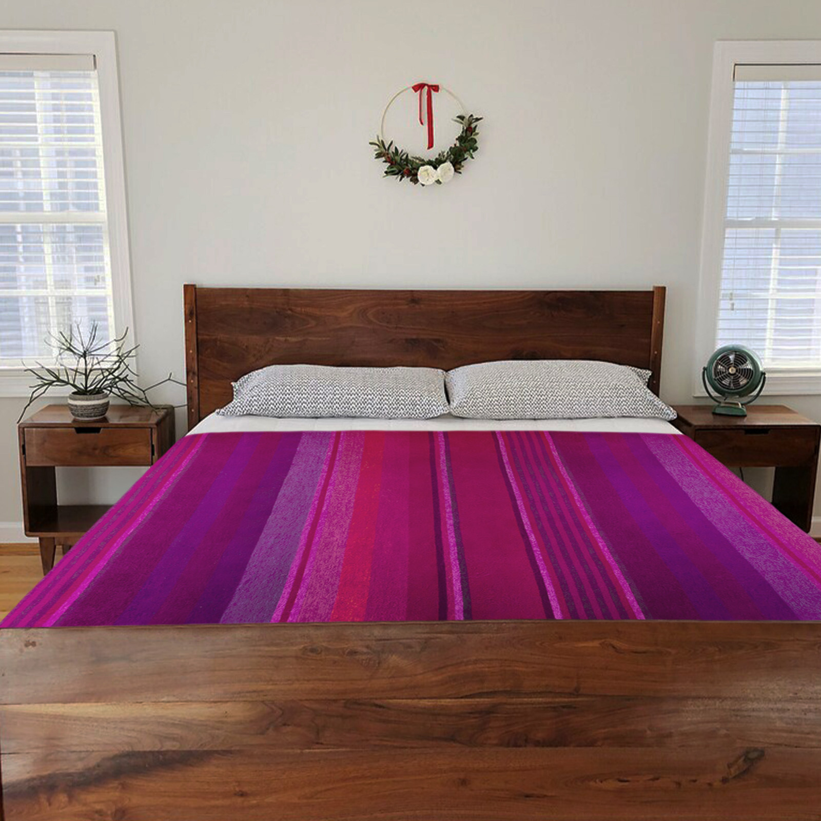VIBRANT STRIPED ALPACA WOOL BLANKET 97&Prime; x 69&Prime; – MAGENTA & PURPLE HUES
