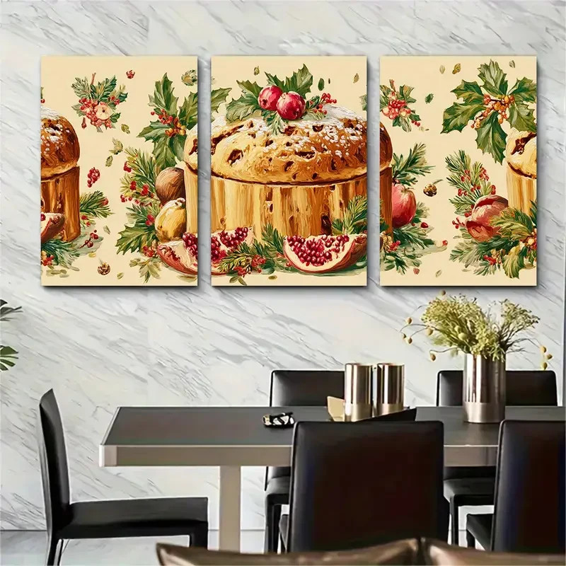 3pcs Buon Natale Panettone Painted Perfect Wall Art Canvas Unframed/Framed