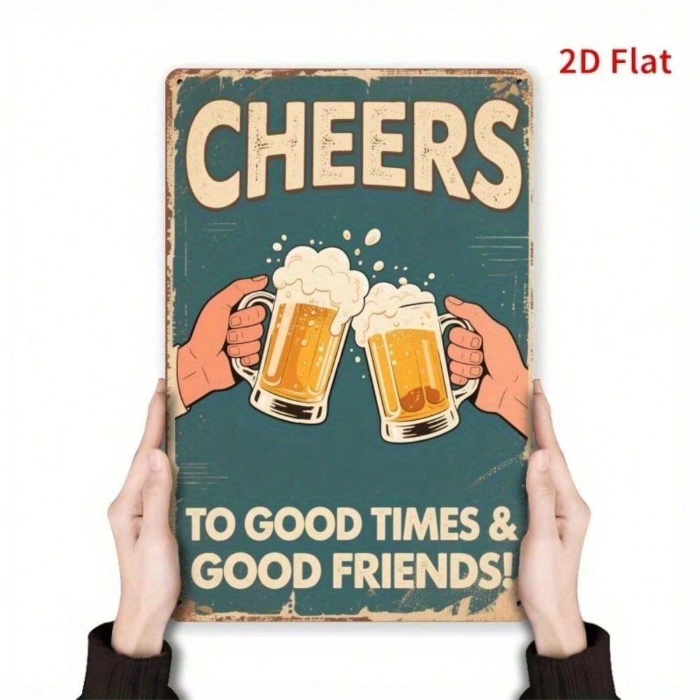Cheers To Good Times Metal Tin Sign – Vintage Beer Mug Home Bar Wall Decor