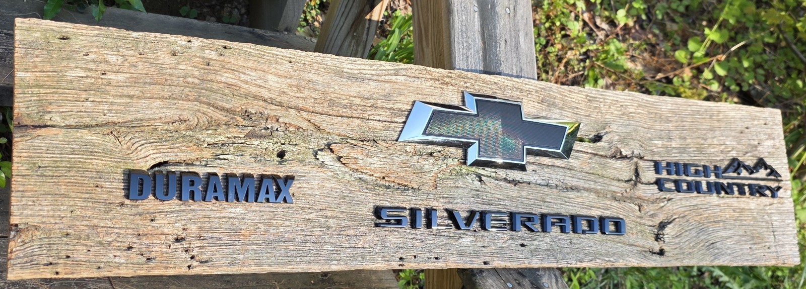 Black Chevy, Duramax,Silverado, High Country Mounted Oak Barnwood Garage Art