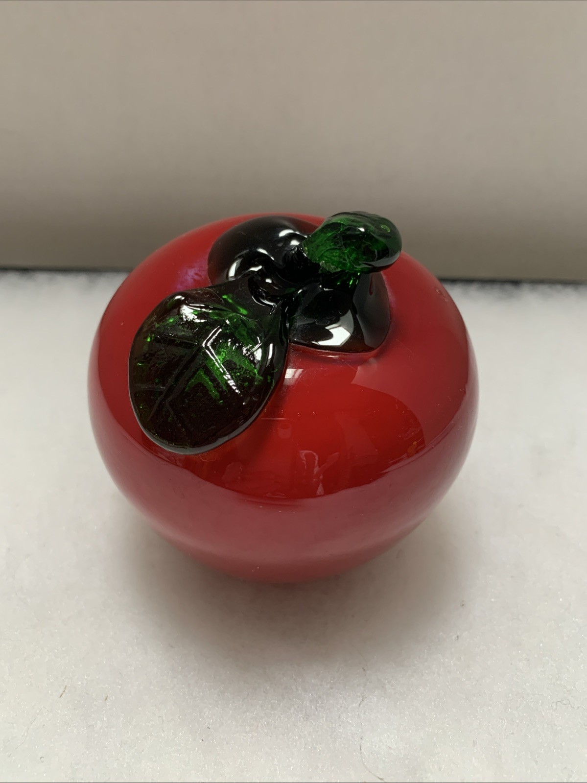 Murano Style Blown Art Glass Red Apple Fruit Decor. As Is. See Description