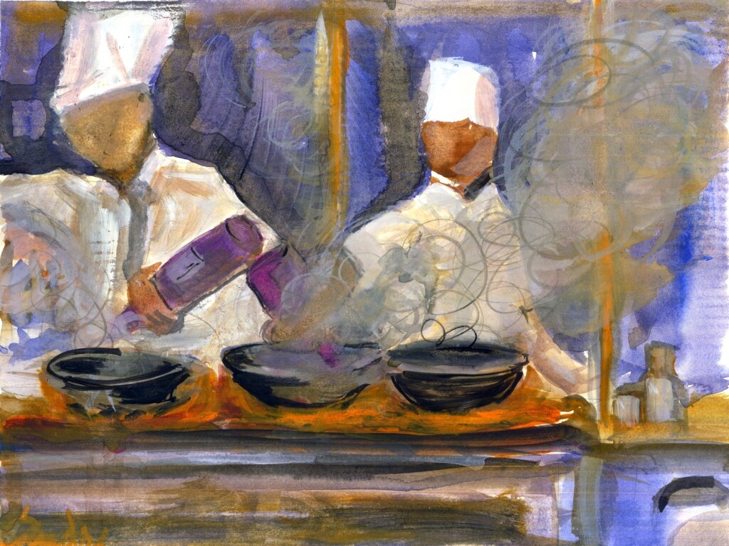 More Wine! – SandraWatercolors™ Signed Limited Edition Art Print – Chef Kitchen