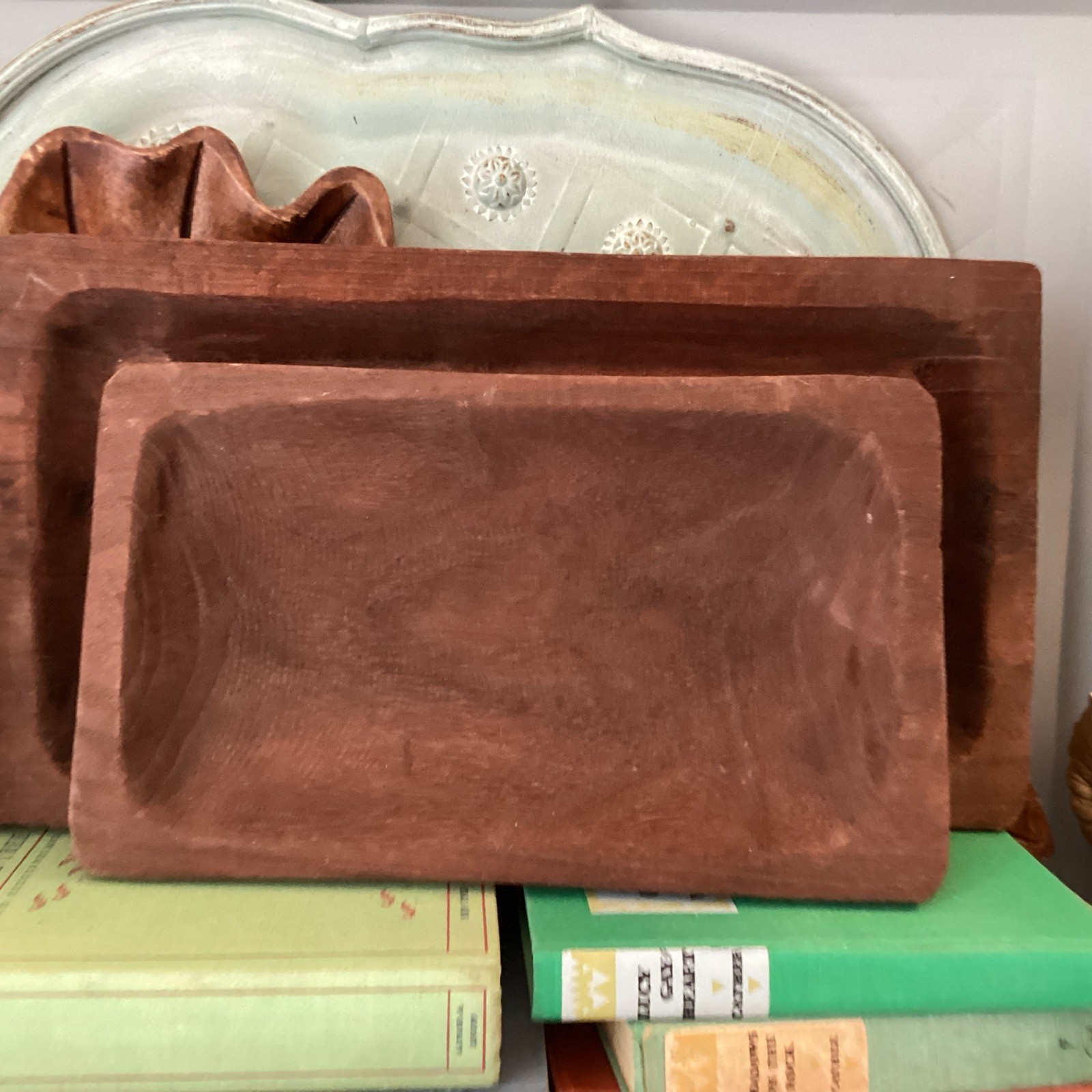 16” &12” For Decor Wooden Dough Bowl Rustic Centerpiece Tray Primitive Farmhouse