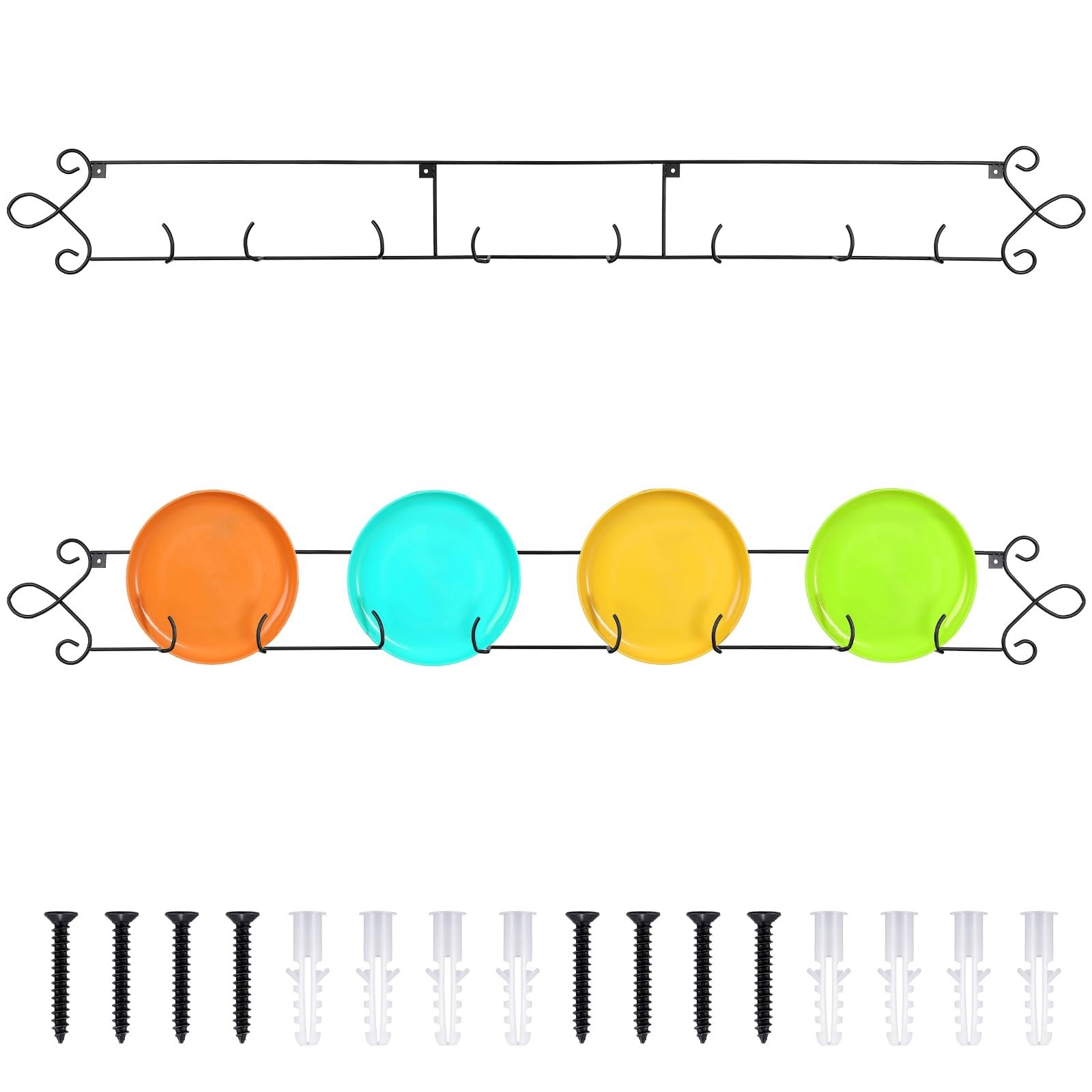 Large Black Horizontal Plate Rack – 2 Pcs Metal Wall Hangers for Collectible Pla