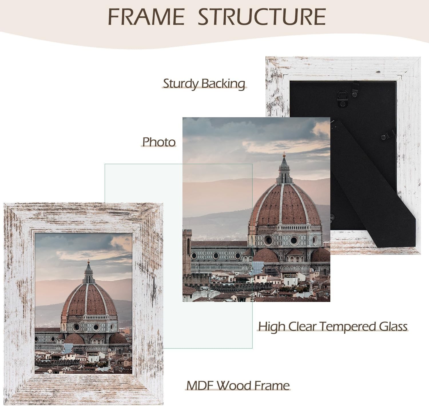 5×7 Picture Frame – Country Wood Grain Style – Tabletop Display, Back Hangers…