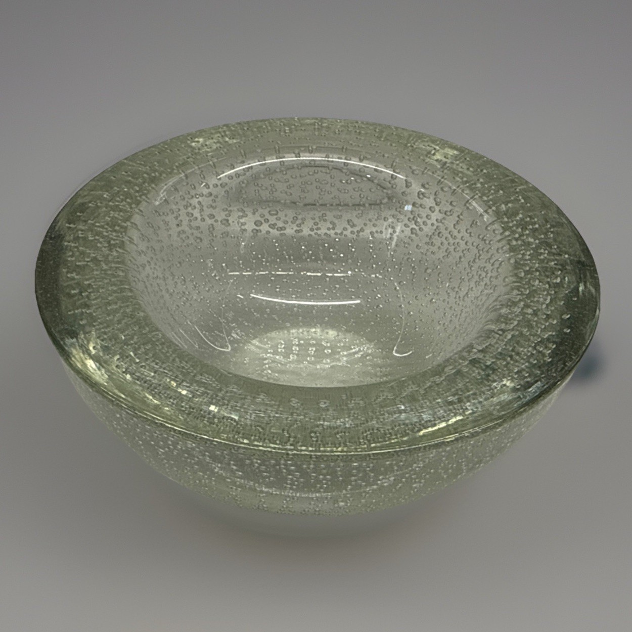 Hand Blown Art Glass Bubble Bowl Bullicante Clear Thick Rim Heavy Decor Dish