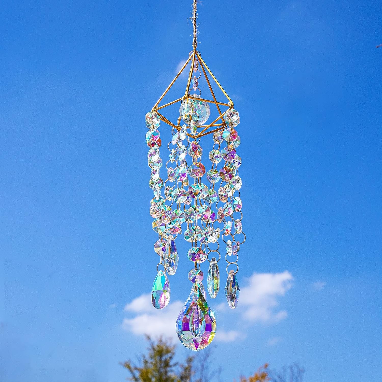 HDCRYSTALGIFTS 21.5Inch Crystal Suncatchers for Window Hanging Wind Chime Style