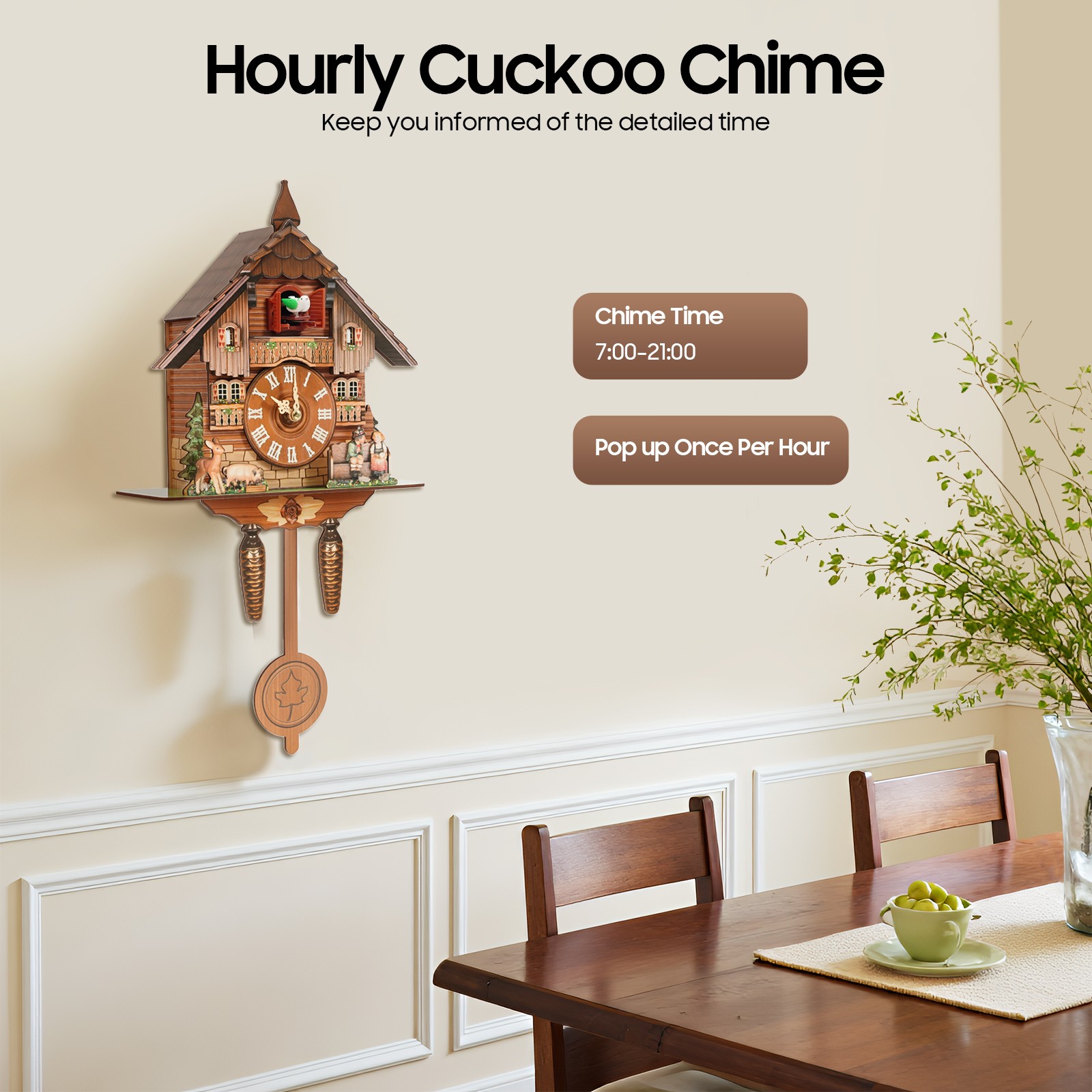 Vintage Cuckoo Wall Clock – Elegant Black Forest Design with Singing Feature