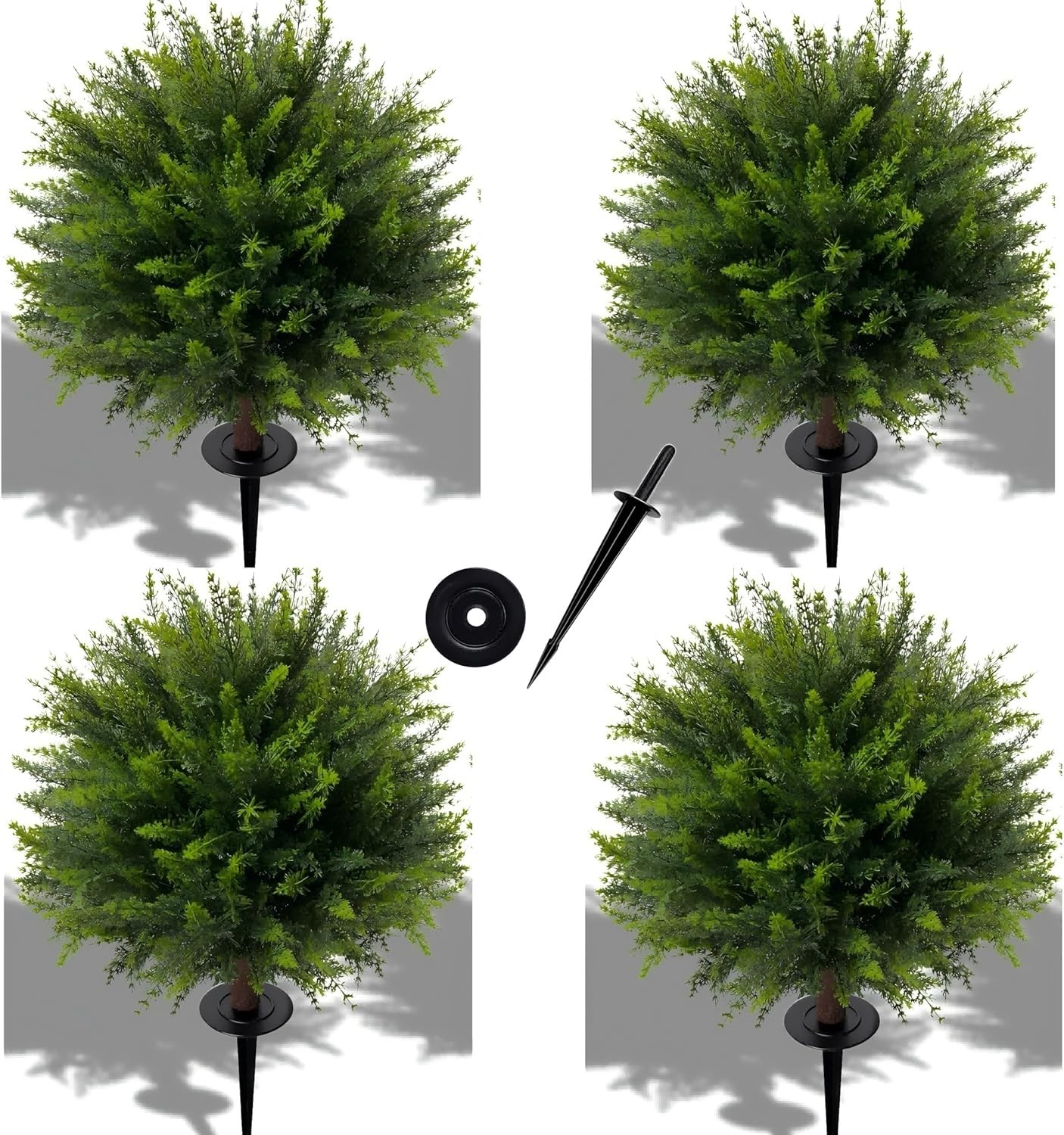 24.5 Inch Artificial Cedar Topiary Trees Set of 4 UV-Resistant Outdoor Decor