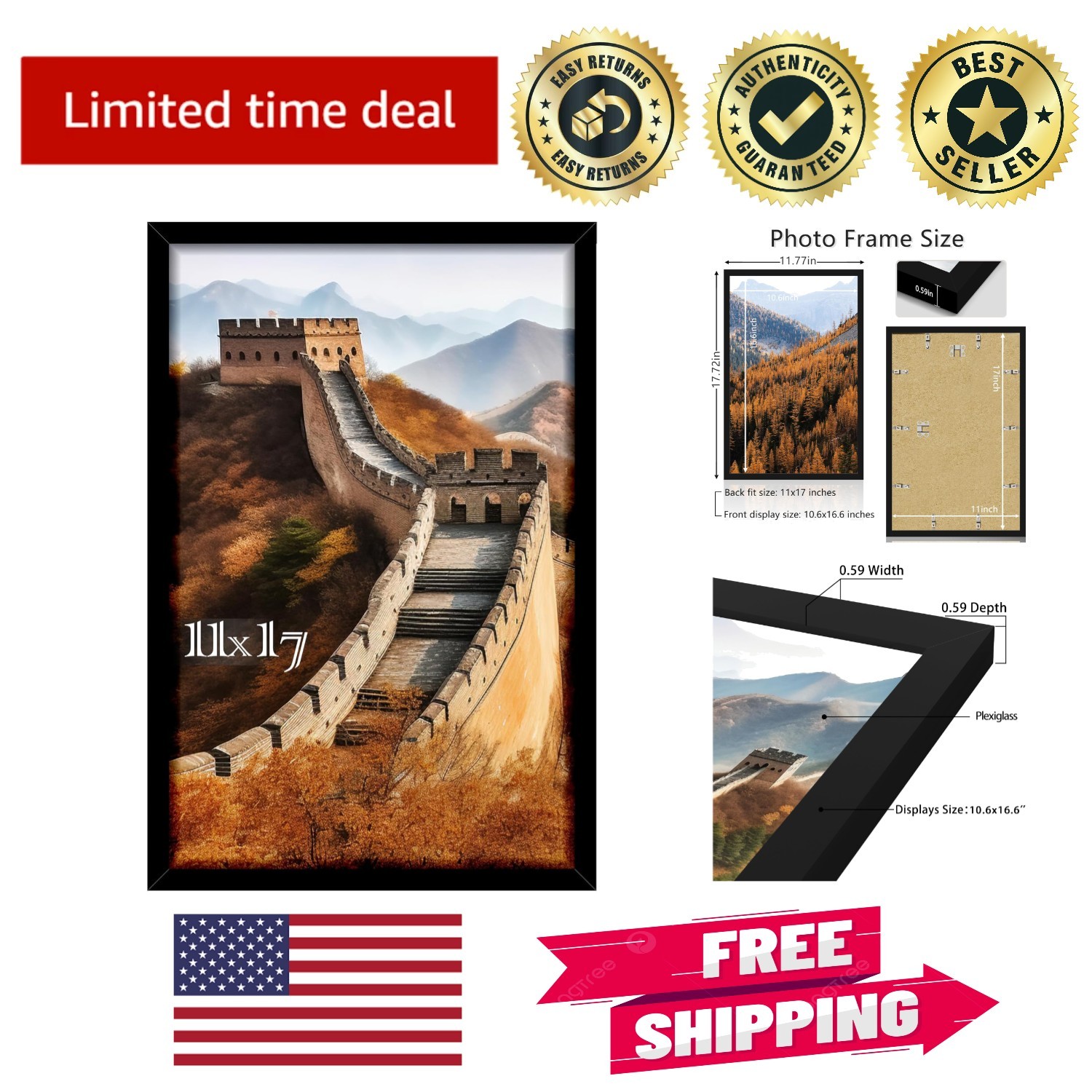 11×17 Black Picture Frame with Plexiglass – Perfect Gift for All Occasions