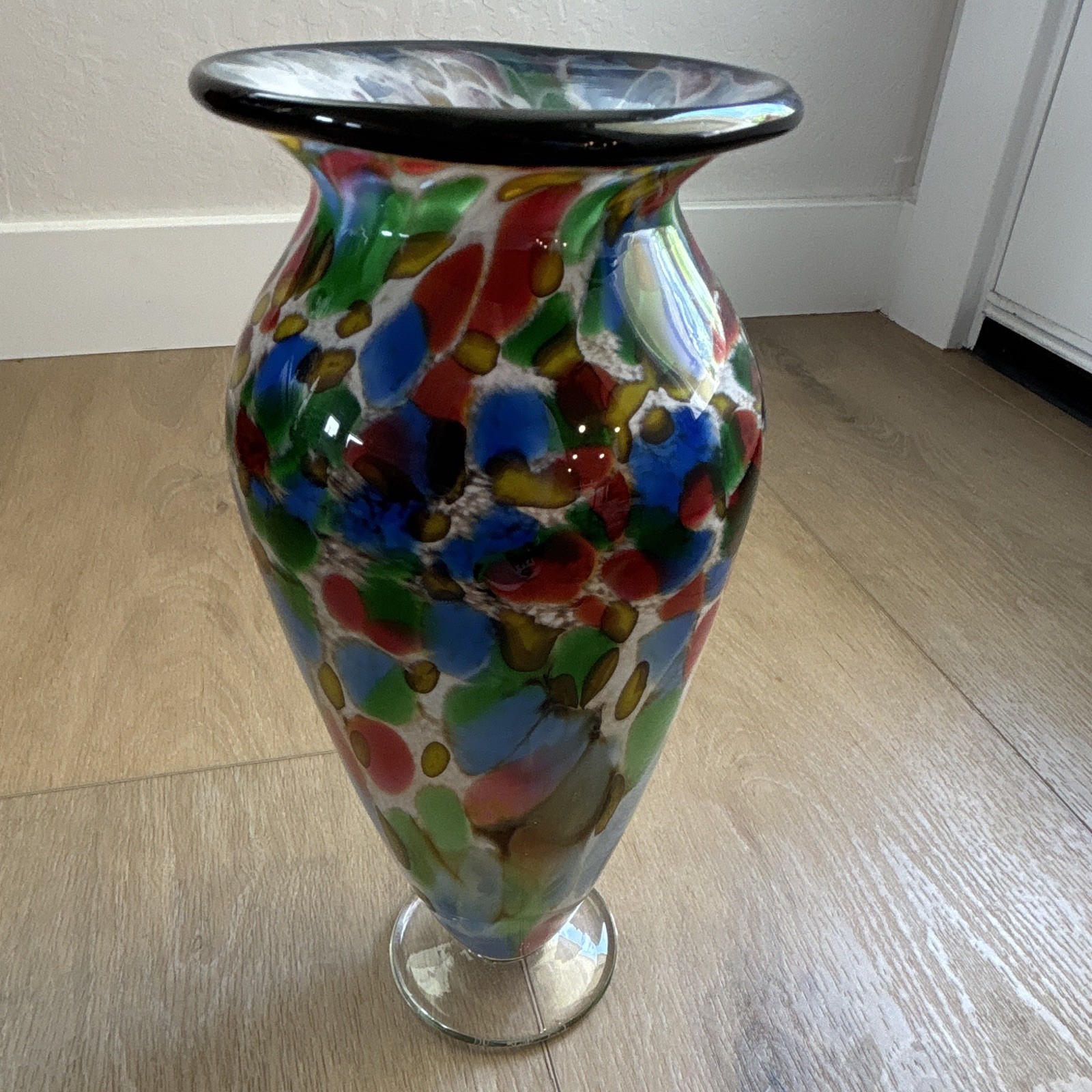 Murano Style Hand Blown 10” Glass Vase Colorful Confetti End of Day Centerpiece