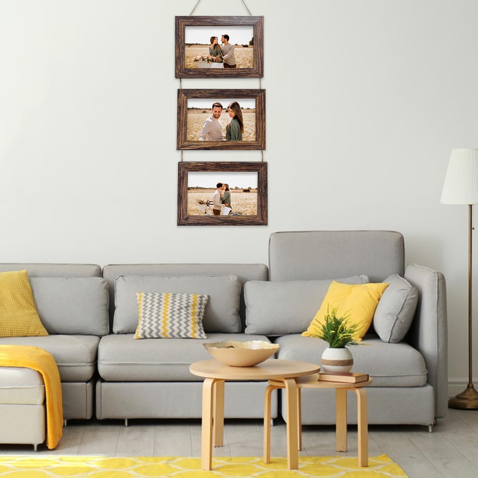 4×6 Wall Hanging Picture Frames Collage with 3 Opening Rustic Brown Frames