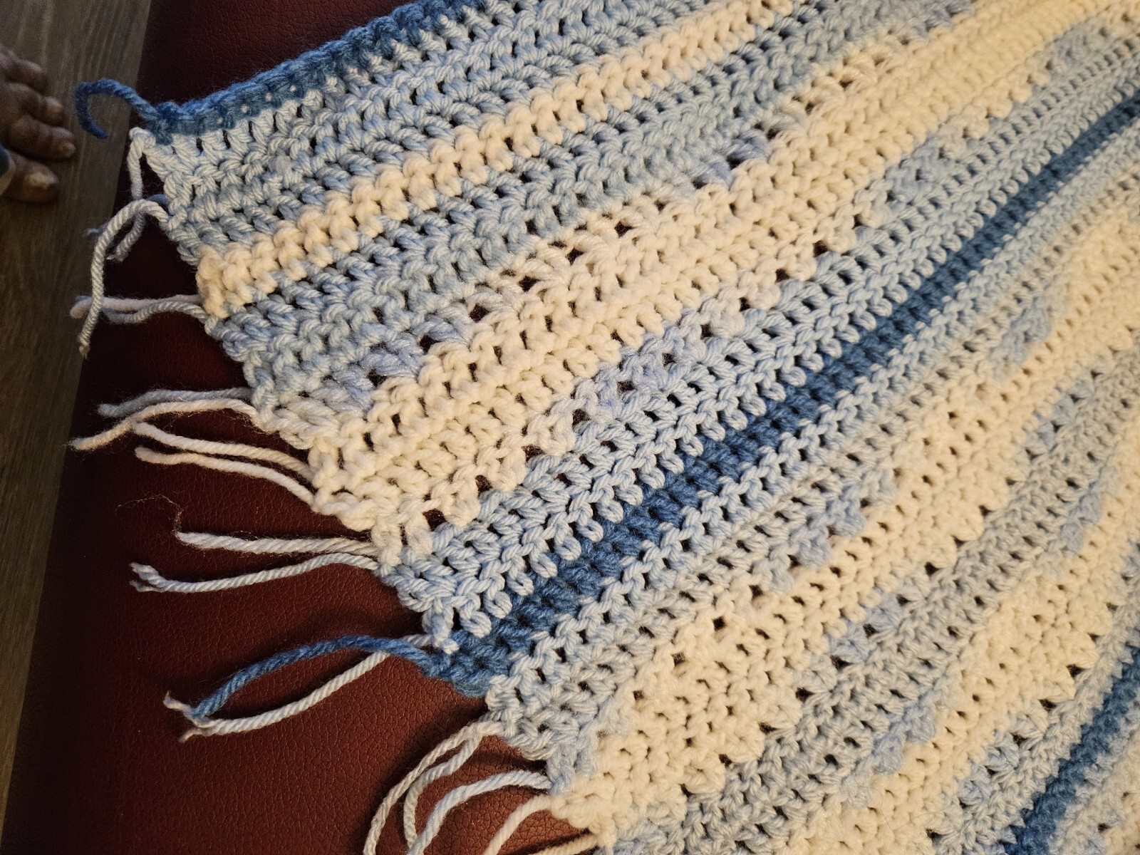 Beautiful Handmade Blue Striped Blanket 40 X 58 Inches. Easy Care Machine Wash