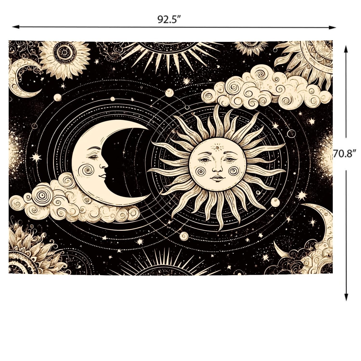 Boho Sun and Moon Tapestry Wall Hanging – Mystic Aesthetic Home Decor 70.8&Prime;x92.5