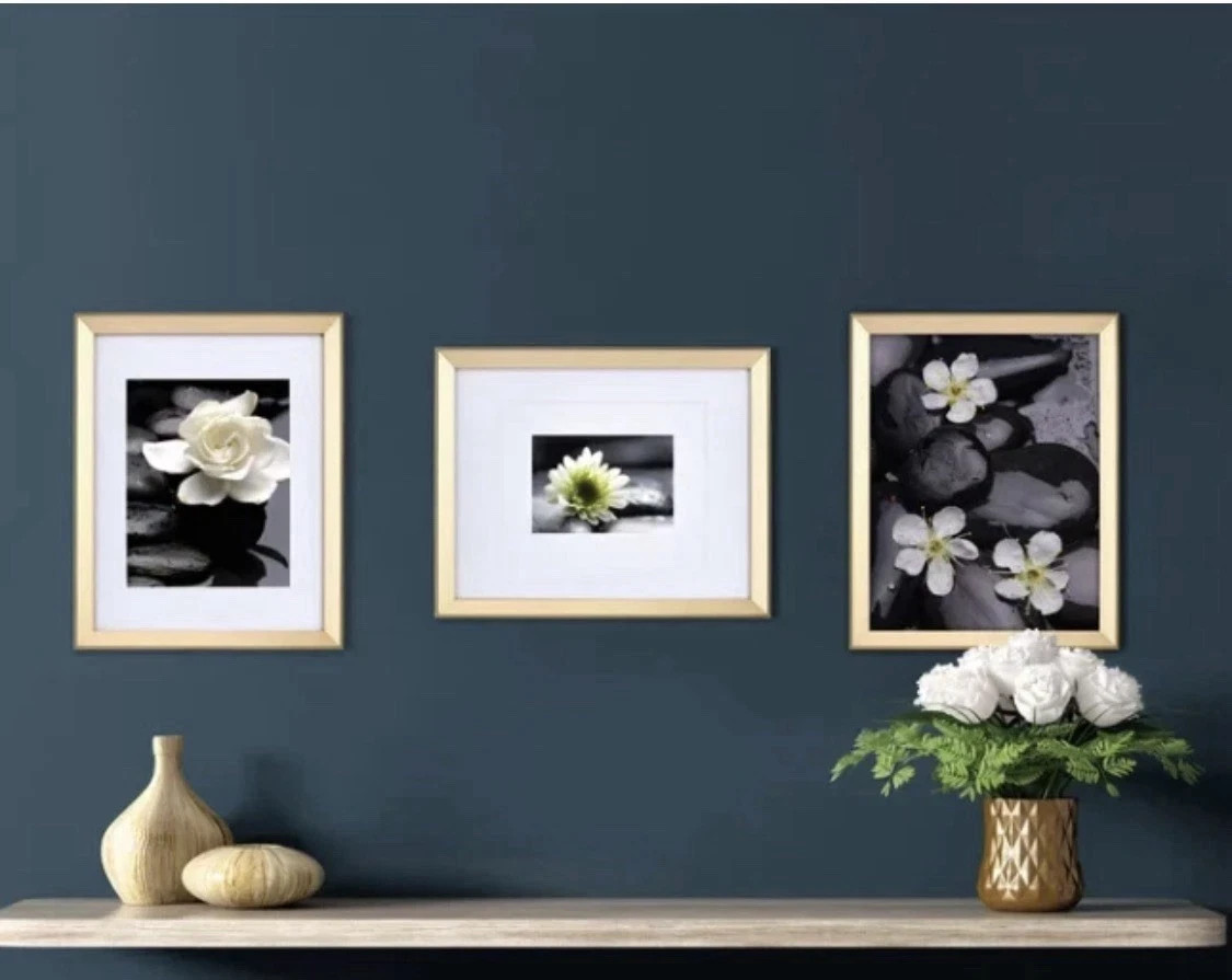 NEW Mikasa Home Accents 3-Piece Gold Wall Photo Frame set Large 11&Prime; x 14&Prime;