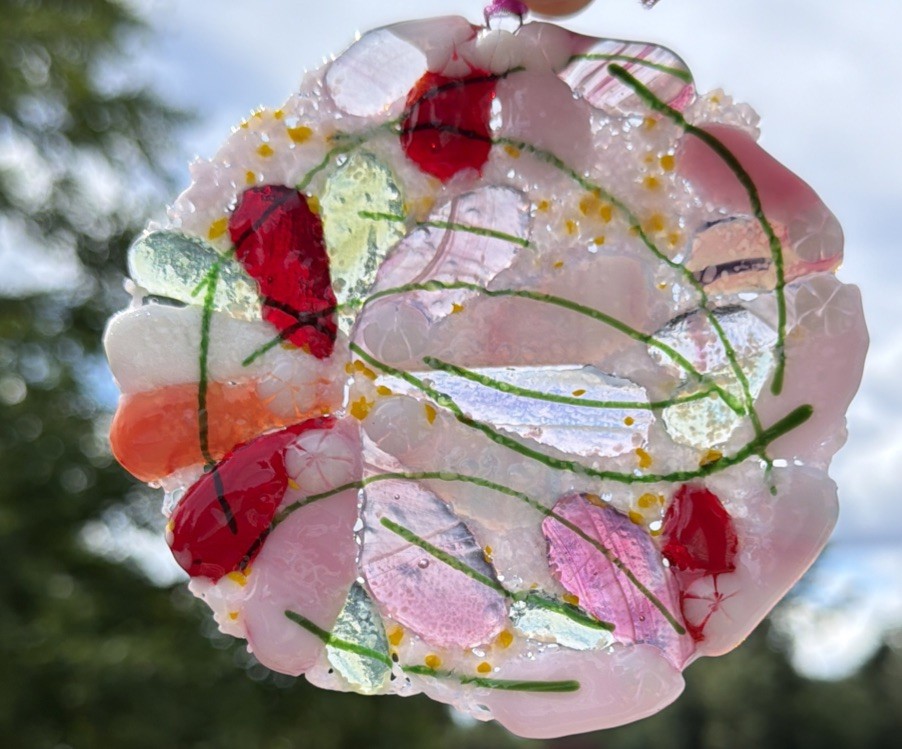 Fused Glass Handmade Round Multicolor Sun Catcher Signed By Artist