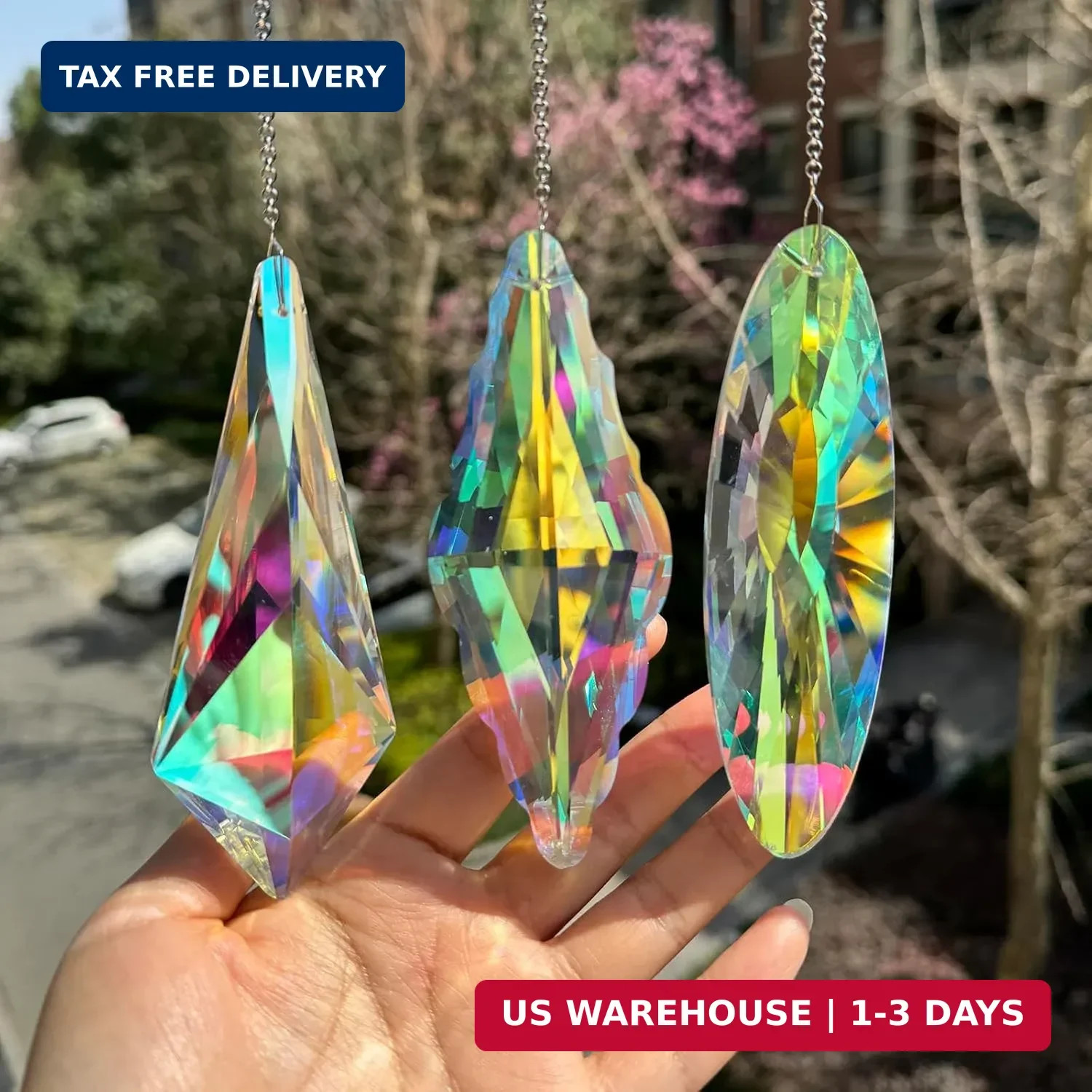 3PCS 5&Prime; Large Crystal Sun Catcher Prisms, Hanging Suncatchers with Glass Prism,