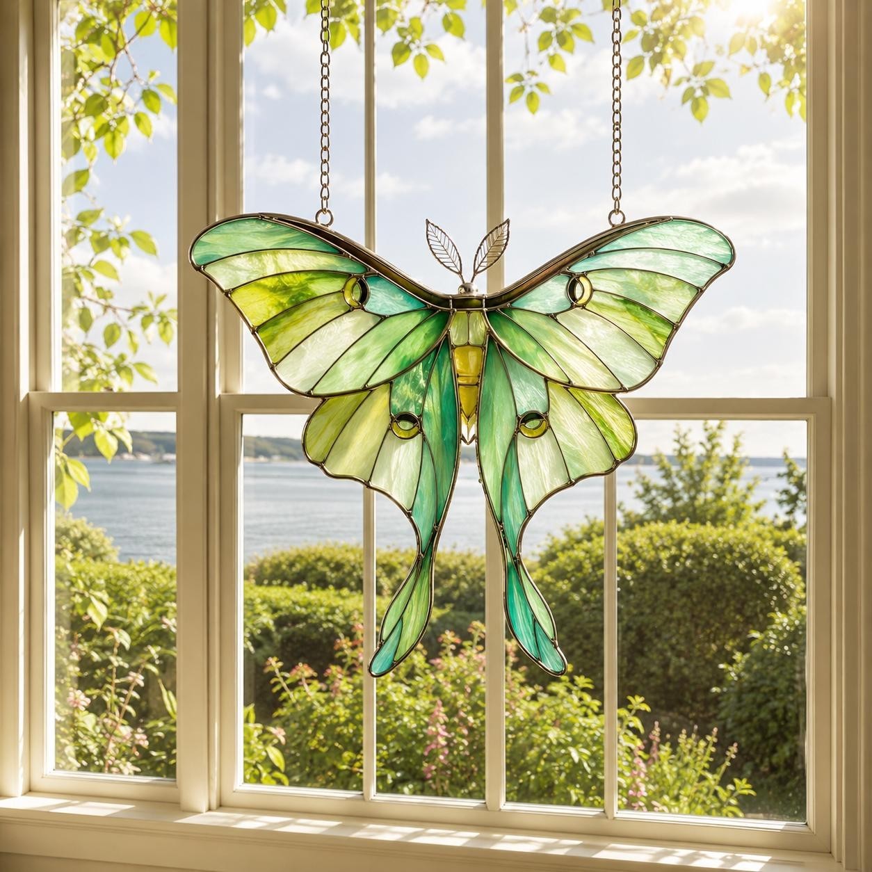 Luna Moth Acrylic Window Hanging, 2D Printed Acrylic Suncatcher, Green Moth Wind