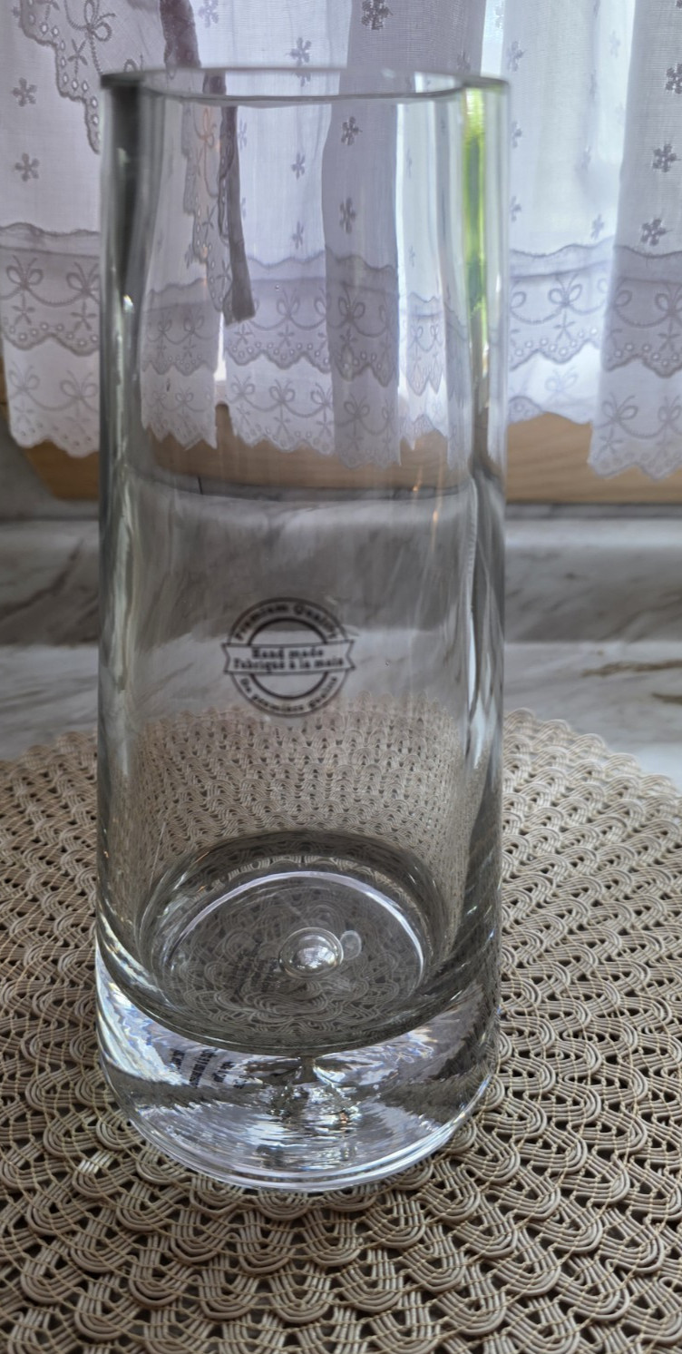 Heavy Handmade Crystal Clear Vase Controlled Bubble Base 10&Prime; Thick Base