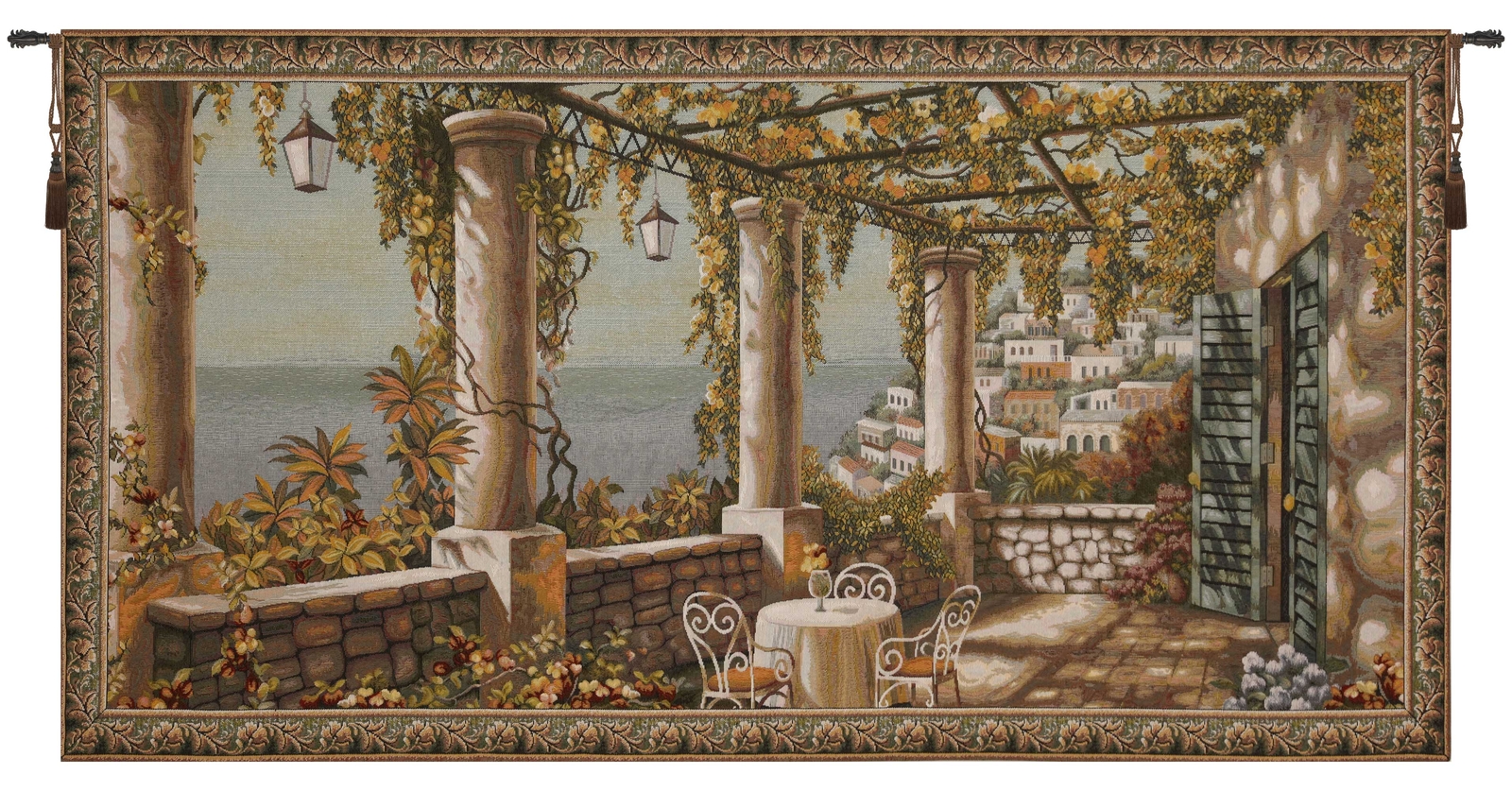 Terrace in Tuscany 27×51 in Jacquard Woven Decorative Wall Tapestry NEW