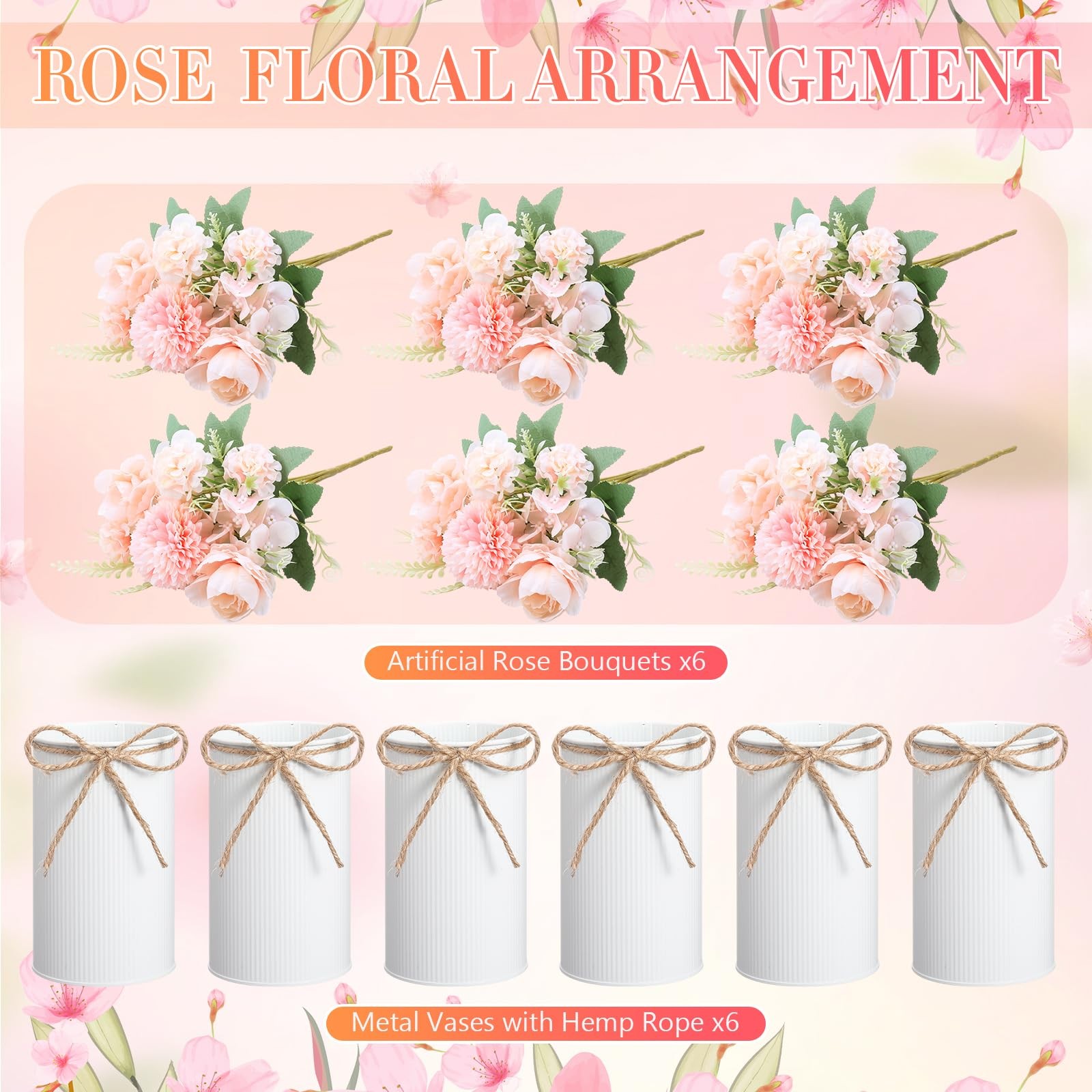 6 Sets Wedding Centerpiece for Table Decoration Light Pink Artificial Fake Ro…