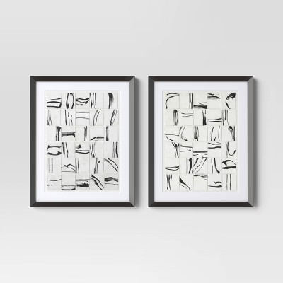 (Set of 2) 16&Prime;x20&Prime; Patterned Lines Abstract Framed Arts Black – Threshold