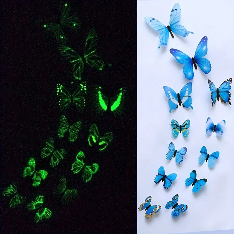 New 12Pcs 3D Luminous Butterfly Wall Sticker DIY Home Decor Modern Art