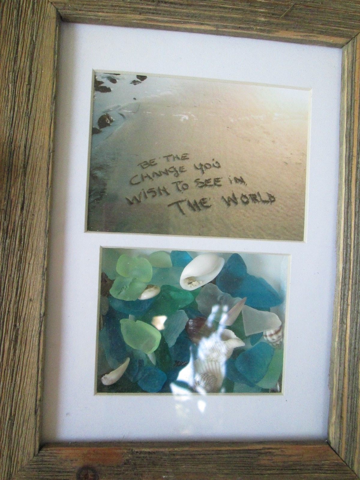 Rare Seaglass Shells Rustic 11&Prime; x 9&Prime; Picture Framed Wood Ocean Sea Glass Wall