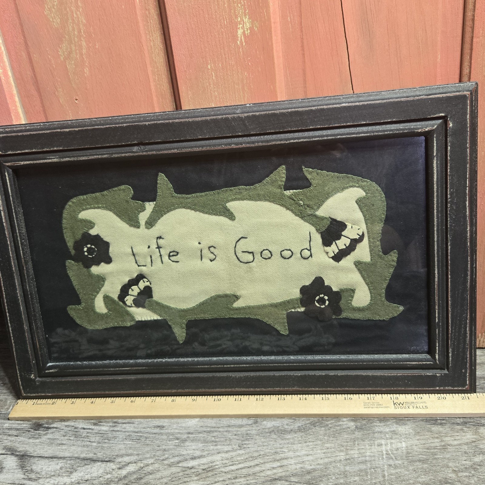 Life Is Good Framed Wall Art Embroidery Felt Country Cottagecore 21&Prime;x13&Prime; Decor
