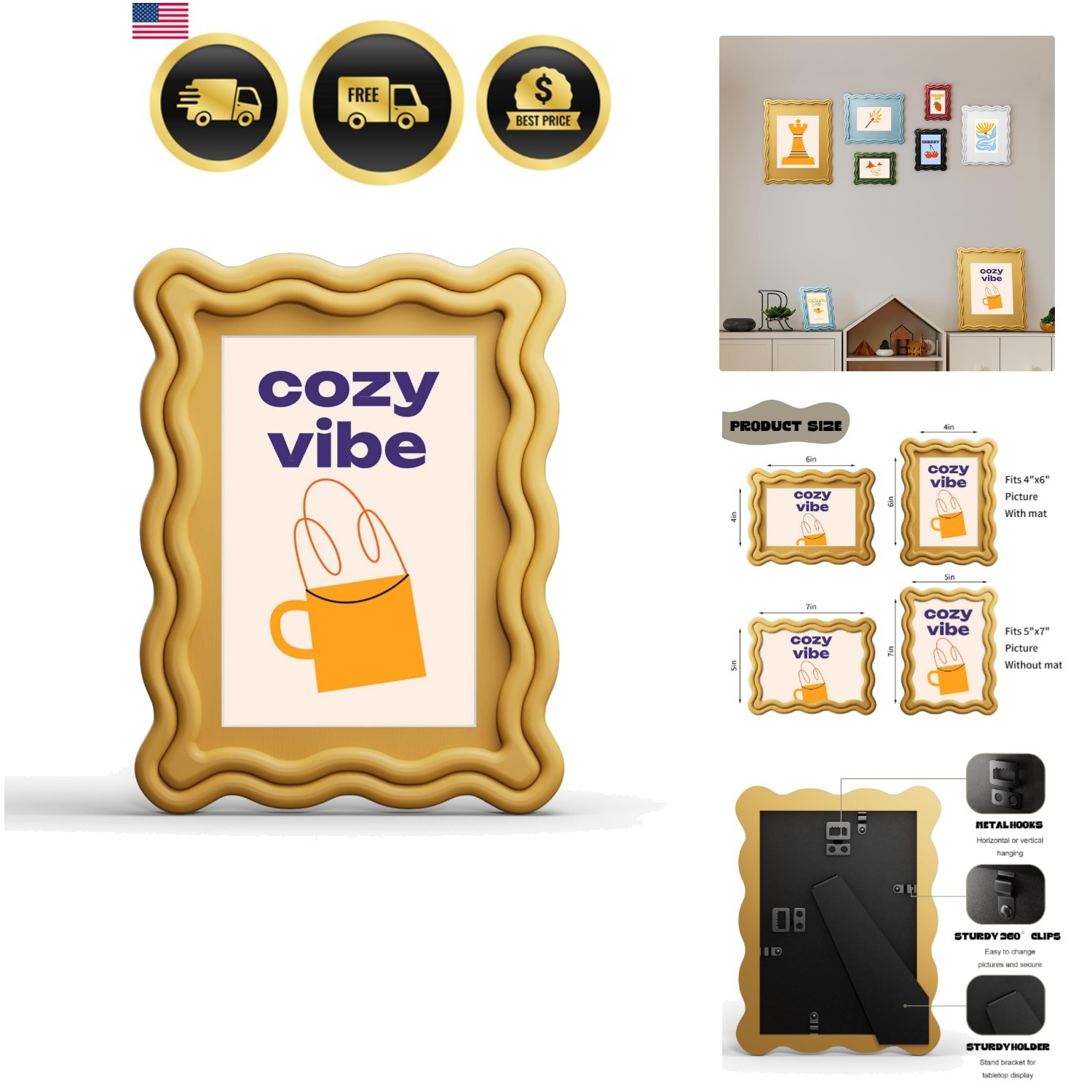 Stylish 5×7 Photo Frame with Double Wavy Edge – Ideal for Tabletop or Wall