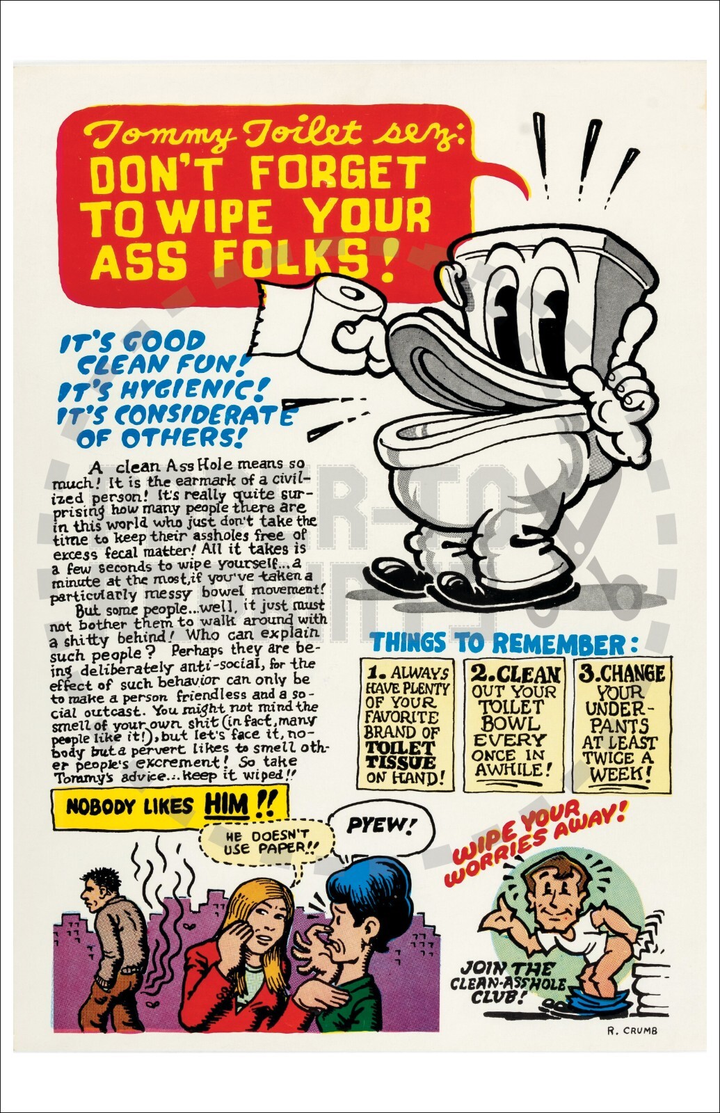 TOMMY TOILET POSTER – ARTIST ROBERT CRUMB – VINTAGE REPRINT