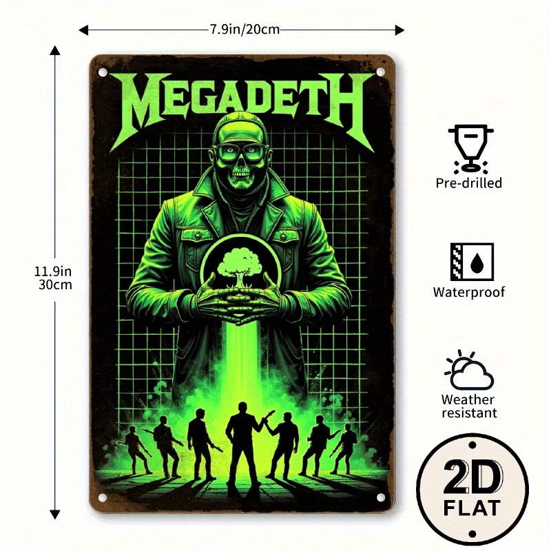1pc Megadeth Band Art VintageTin Metal Signs Wall Sign – 8×12 Inch Retro Iron