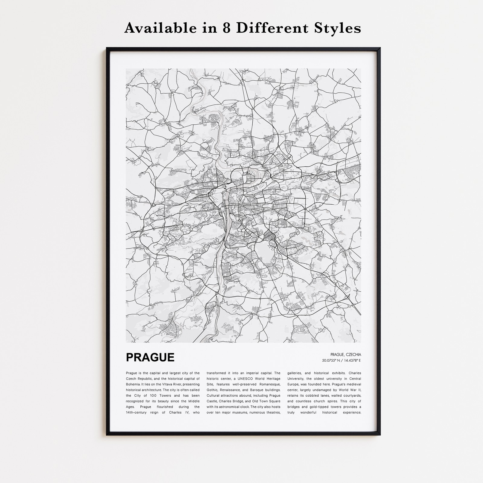 Prague City Map Print, Czechia Travel Poster, Modern Map, Wall Decor Art