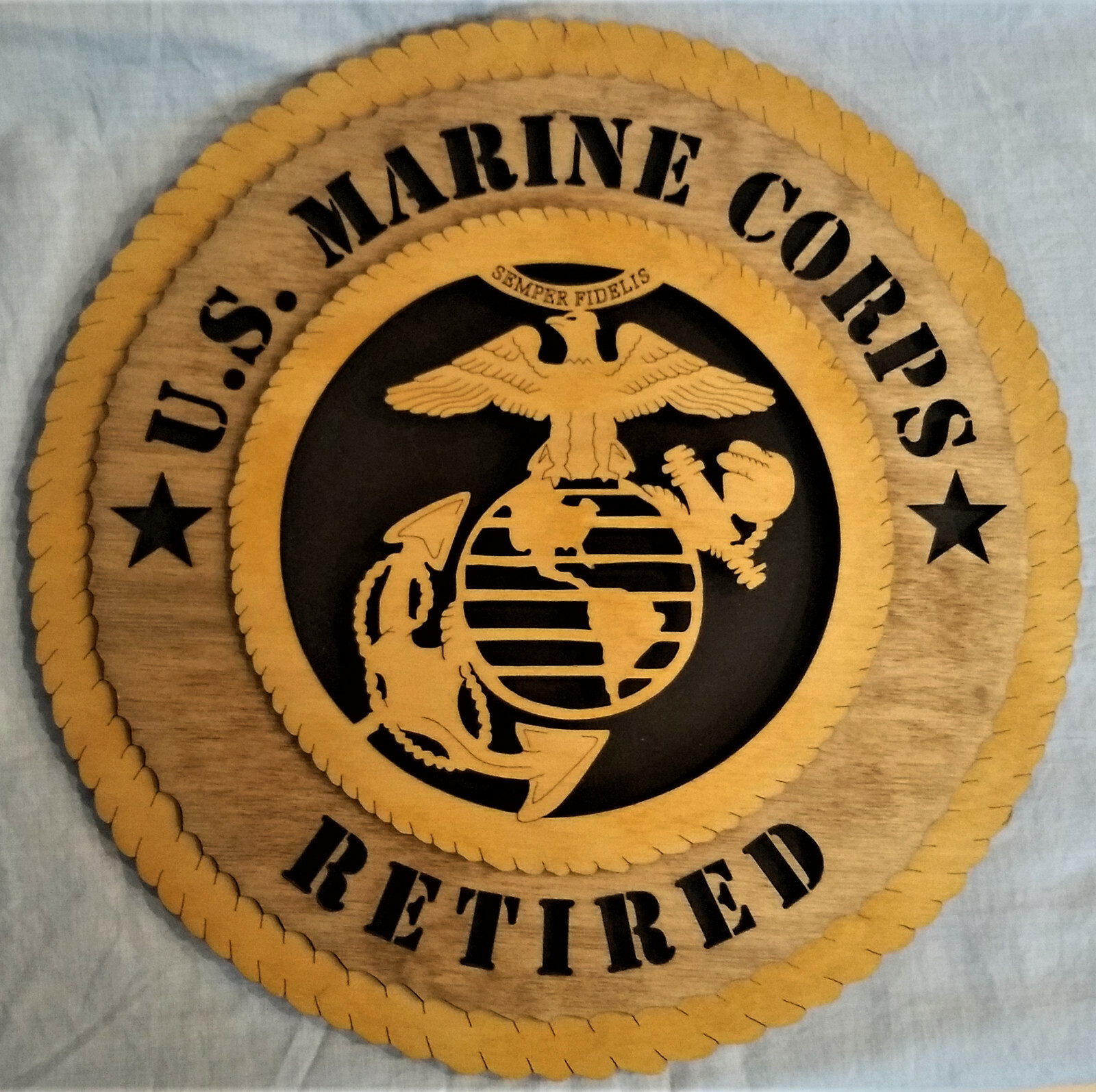 US Marine Corps Retired Laser Cut 3D Wood Wall Plaque 11 3/8&Prime; Diameter