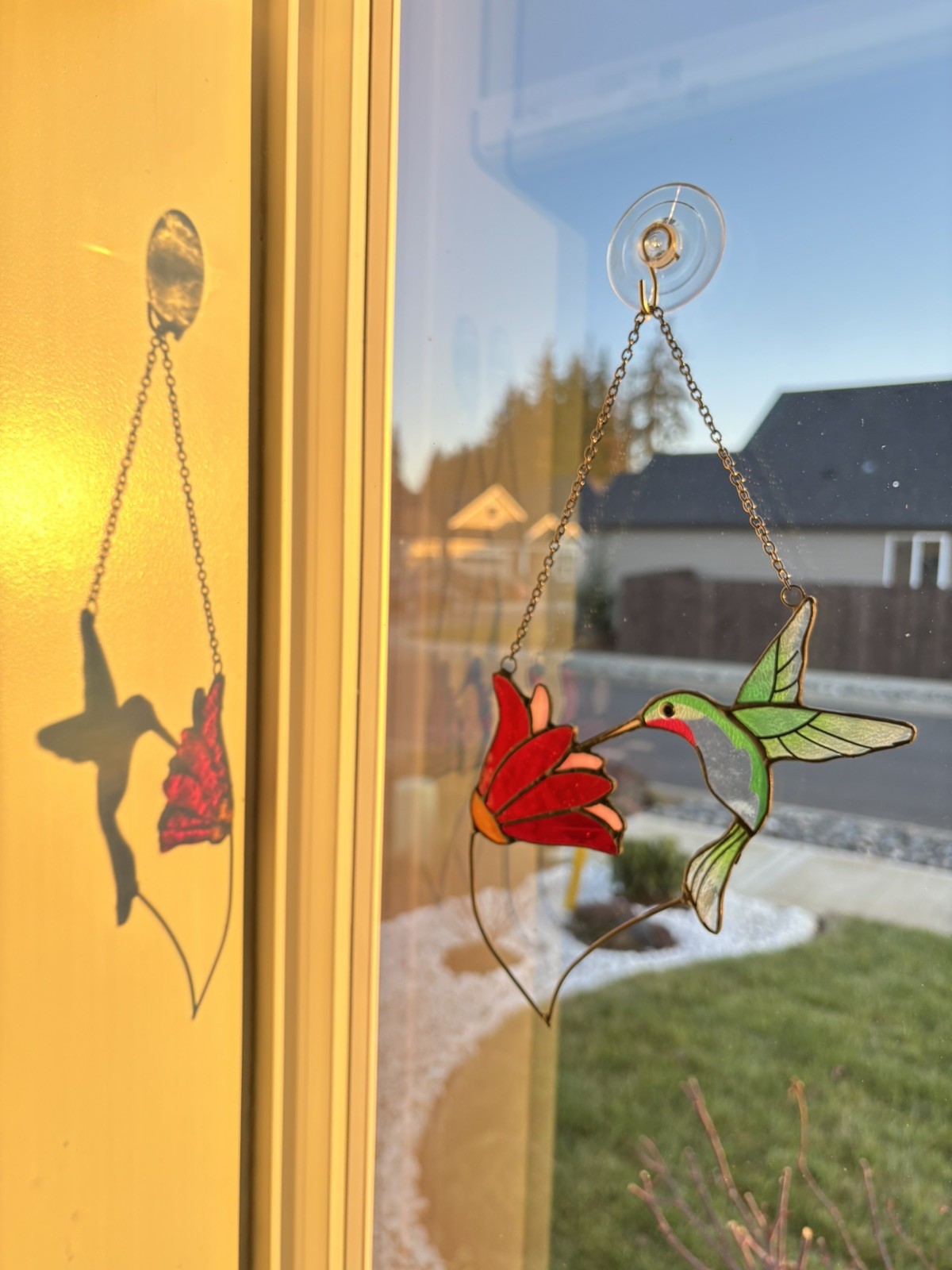 Handmade Stained Glass Hummingbird & Flower Suncatcher