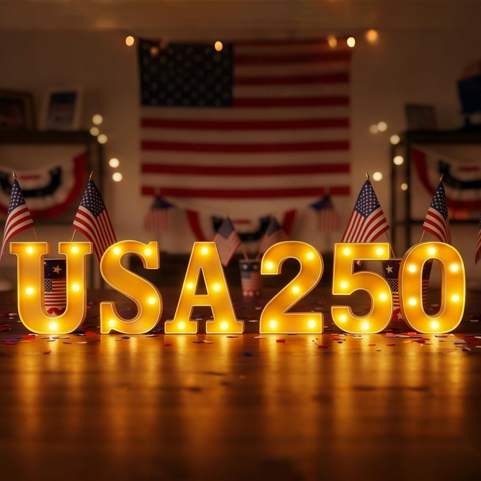 Anniversary 250th Decorations, USA LED Sign Lights Battery Powered, America 4…