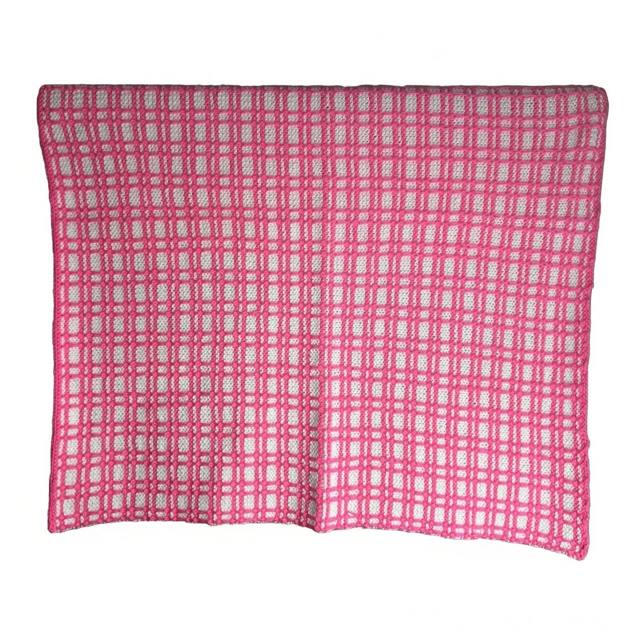 Barbiecore pink & WH Handmade Crochet Afghan Knit Granny square/Blanket|34×37”